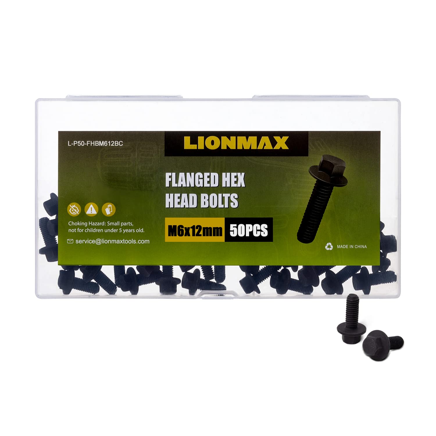 LIONMAX M6 x 12mm Hex Head Flange Bolts - Black Oxide Finish, Grade 10.9 Carbon Steel, Rust-Resistant (50 Pack) - Ideal for Automotive, Machinery & DIY Projects