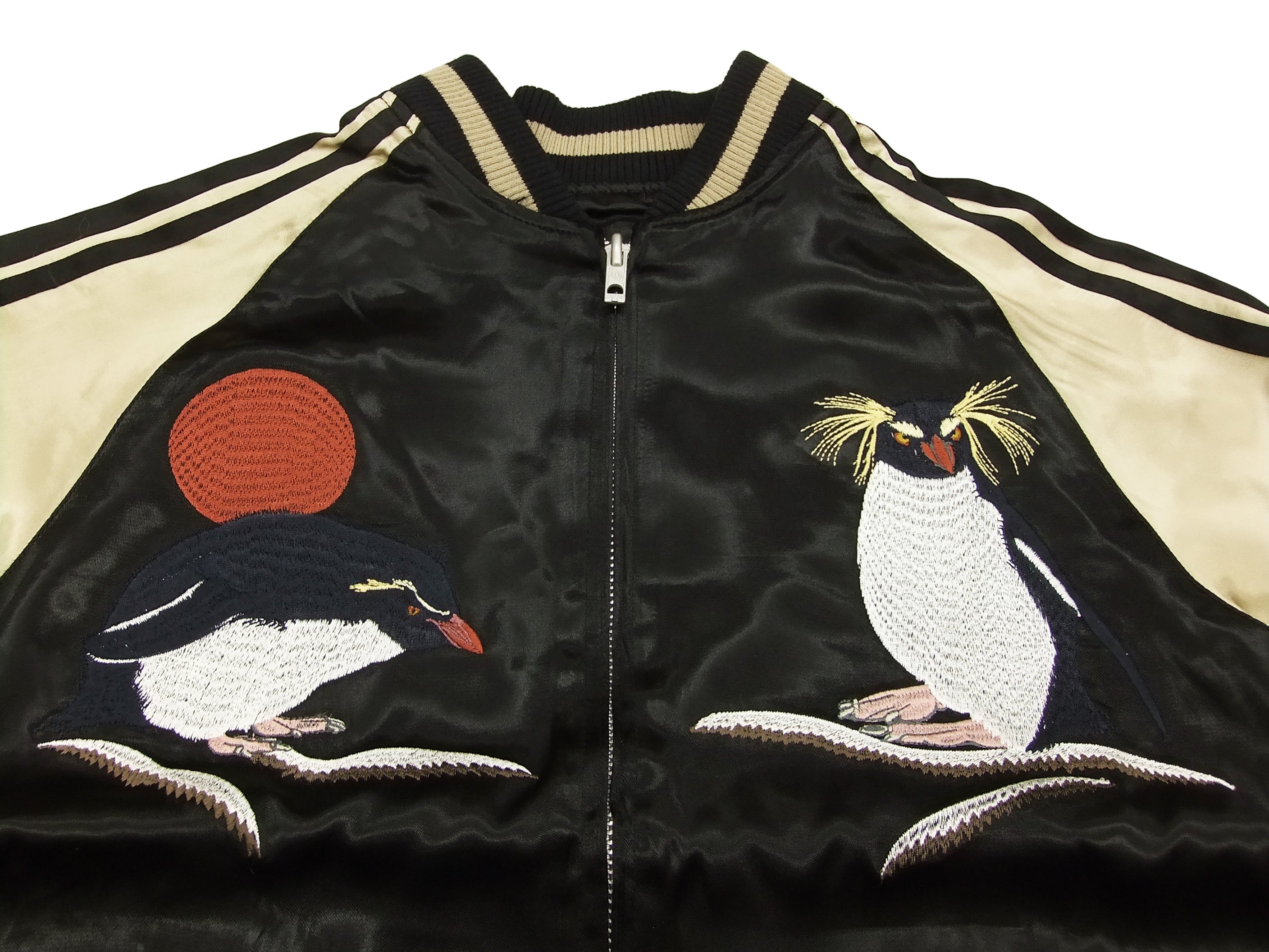 Japanese Souvenir Jacket for Men - Black & Gold Penguin Design Sukajan Bomber | Vintage-Inspired Asian Streetwear | Perfect for Casual Outfits, Cosplay & Urban Fashion