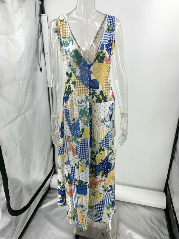 Stylish Printed Women's Sleeveless V-Neck Swing Dress - Summer Casual Wear for Beach, Party & Vacation