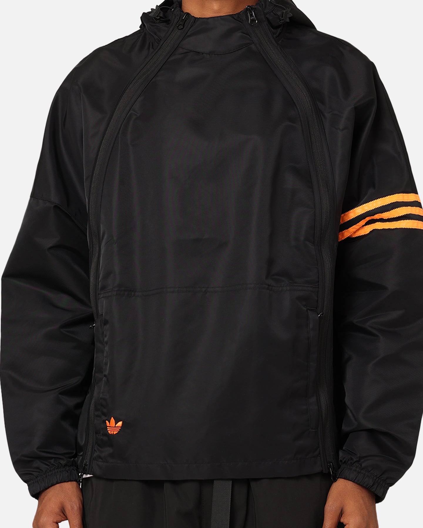 Adidas Neuclassics+ Dual Zip Windbreaker Jacket - Black/Semi Impact Orange - Lightweight Water-Resistant Windbreaker for Running, Hiking & Outdoor Sports