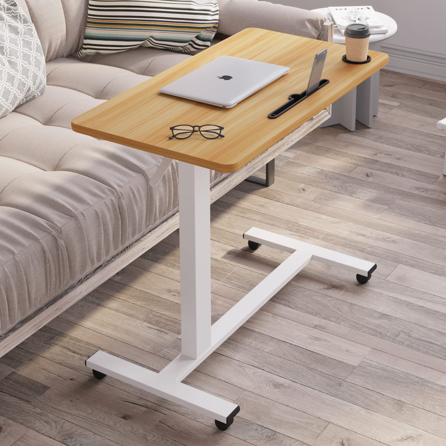 Adjustable Overbed Table with Tray - Mobile Laptop Desk for Hospital & Home Use