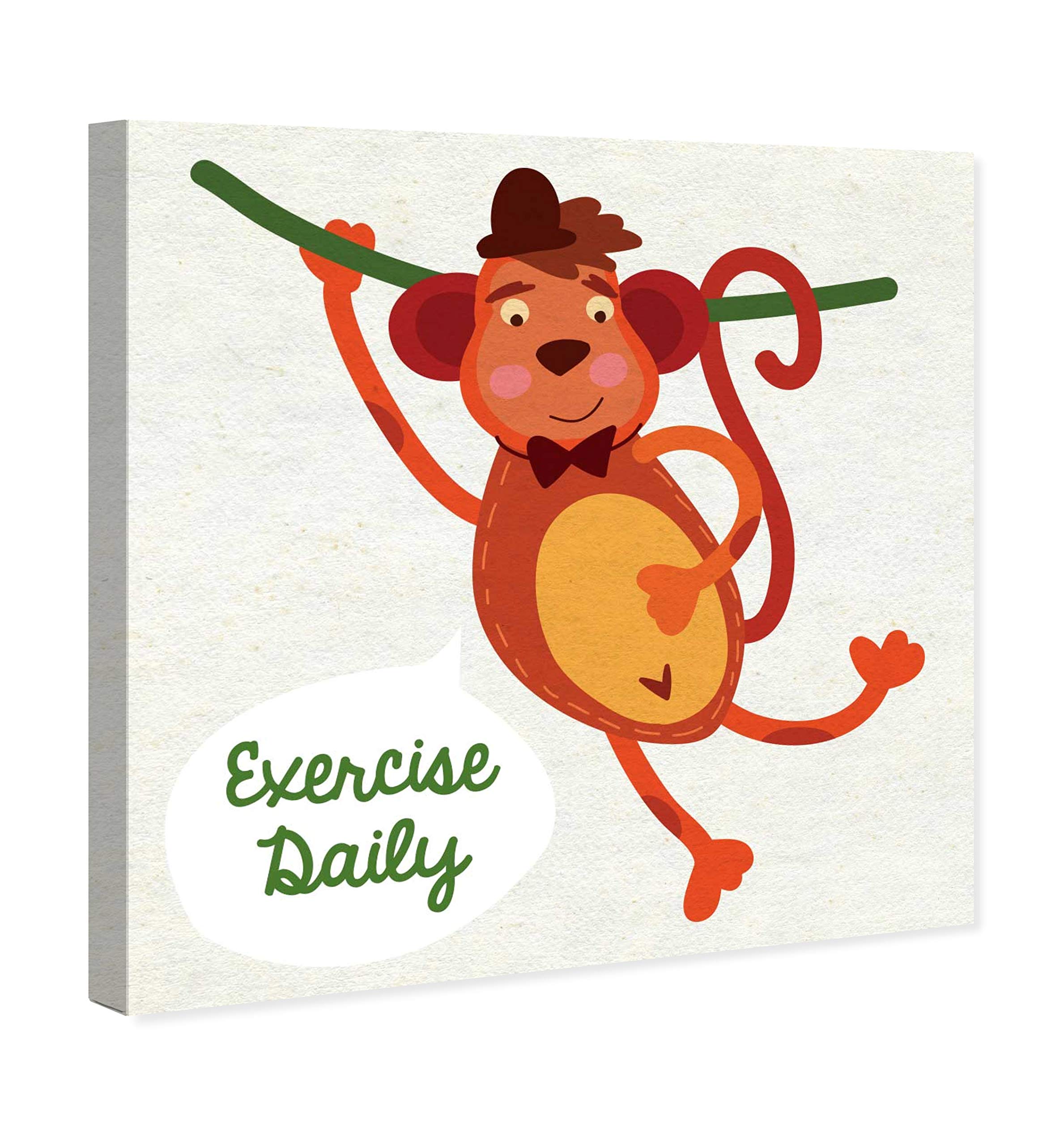 Oliver Gal Artist Co. 'Monkey Exercise' Kids Wall Art - 24x24 Inch Typography Canvas Print for Children's Room Decor in Brown & Green | Playful Nursery, Bedroom & Playroom Decor