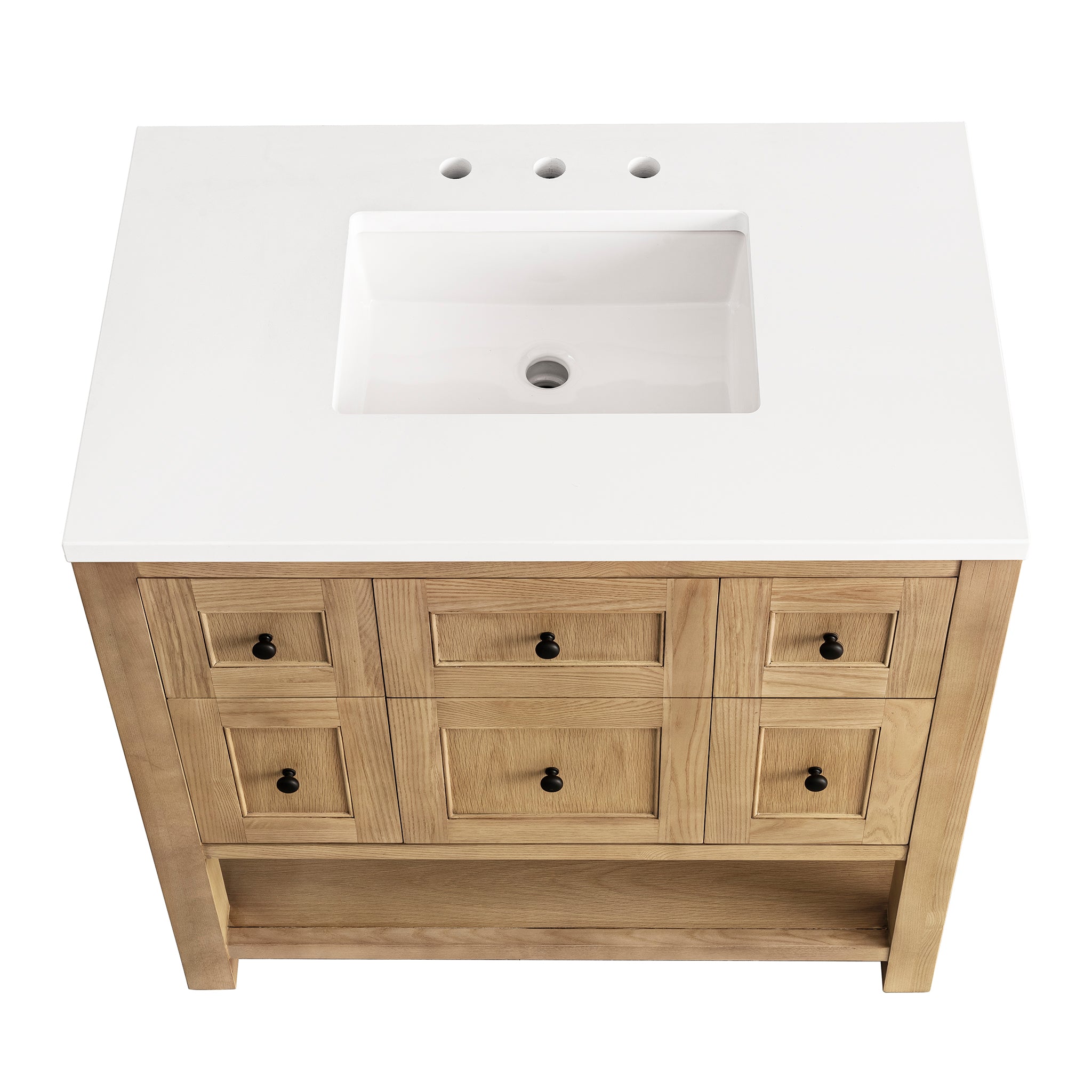 Breckenridge 36 Inch Single Bathroom Vanity in Light Natural Oak with 3CM White Zeus Countertop - Perfect for Modern Master Bathrooms and Powder Rooms
