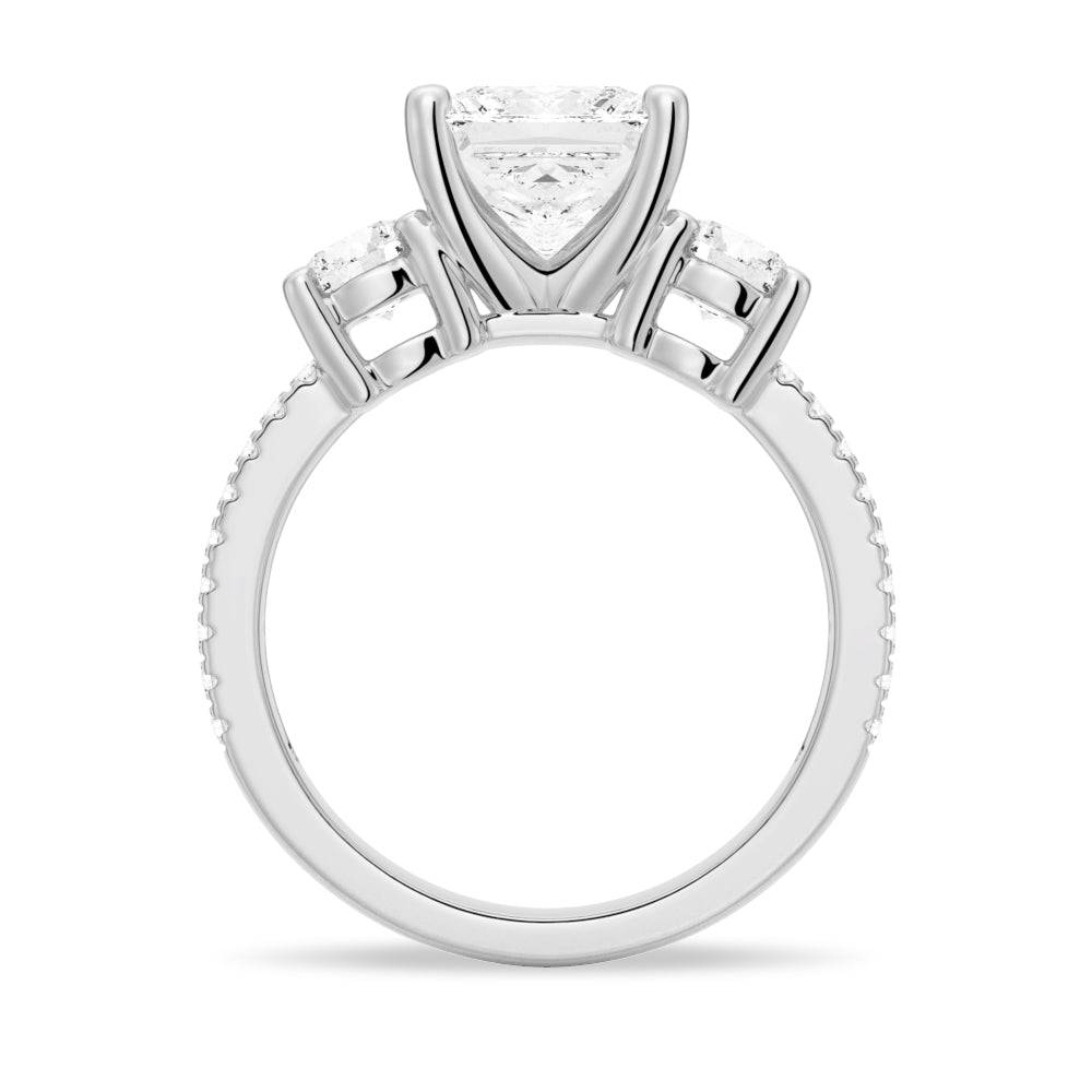 Exquisite Double Row Pave Three Stone Princess Cut Moissanite Engagement Ring for Women - Perfect for Proposals, Weddings & Anniversaries