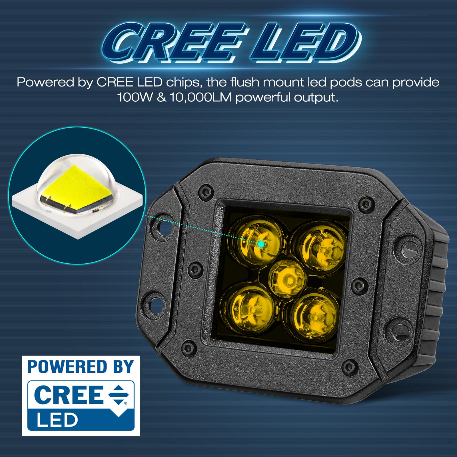 Niwaker 100W CREE LED Pods Amber - 2Pcs 5