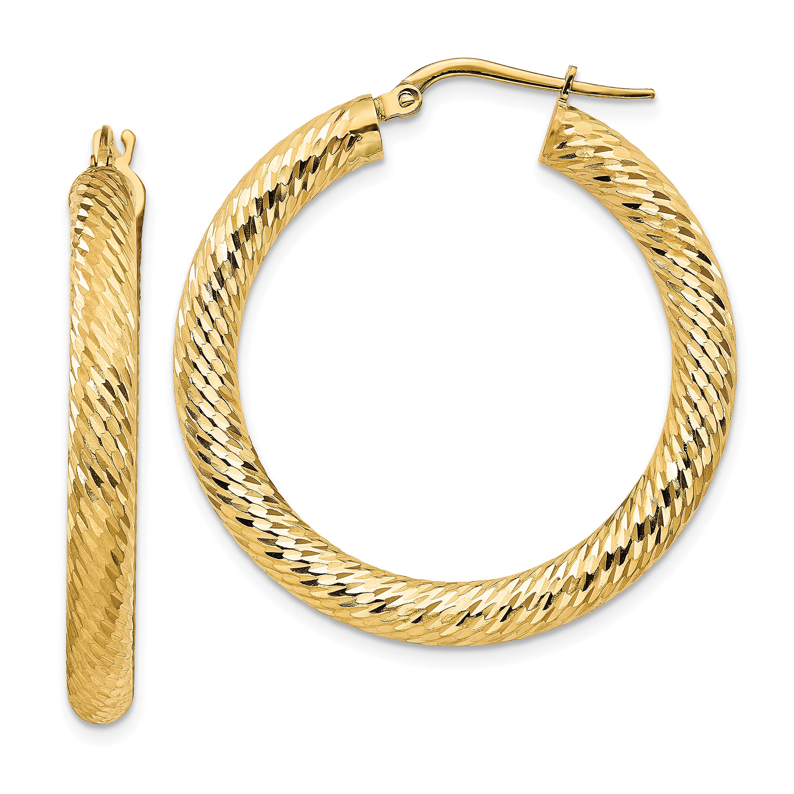 4mm Diamond-Cut Polished Round 14K Gold Hoop Earrings for Women - Classic Everyday Jewelry for Work, Date Night & Special Occasions