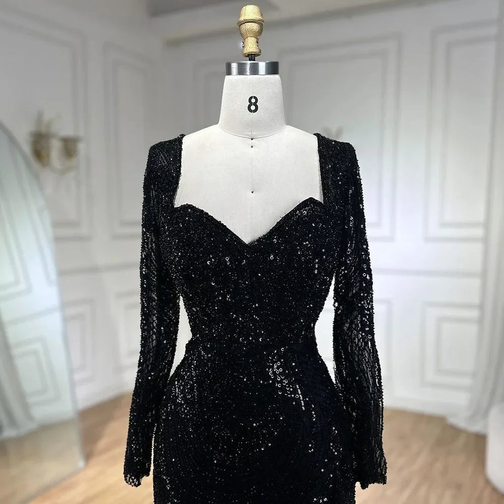 Serene Hill Royal Blue Mermaid Evening Gown with Sparkle Beads & Feathers - Elegant Formal Dress for Women's Parties, Prom, Gala & Special Occasions 2025
