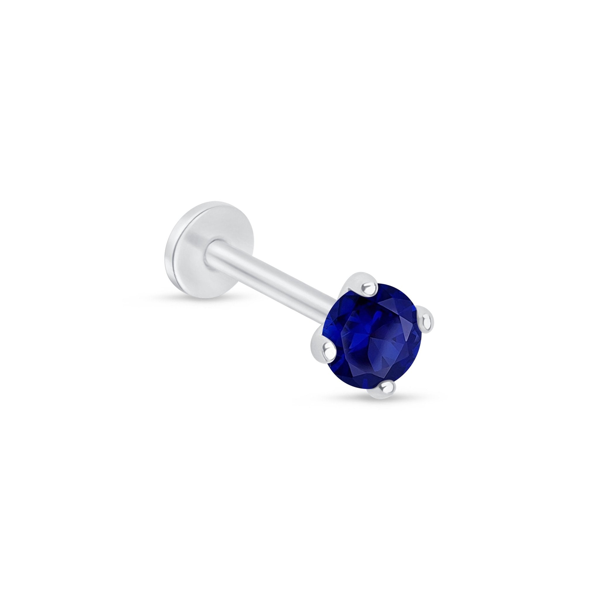 14k White Gold Blue Sapphire Cartilage Flat Back Stud Earrings - Dainty & Hypoallergenic Piercing Jewelry for Helix, Tragus, or Conch - Perfect for Everyday Wear & Special Occasions