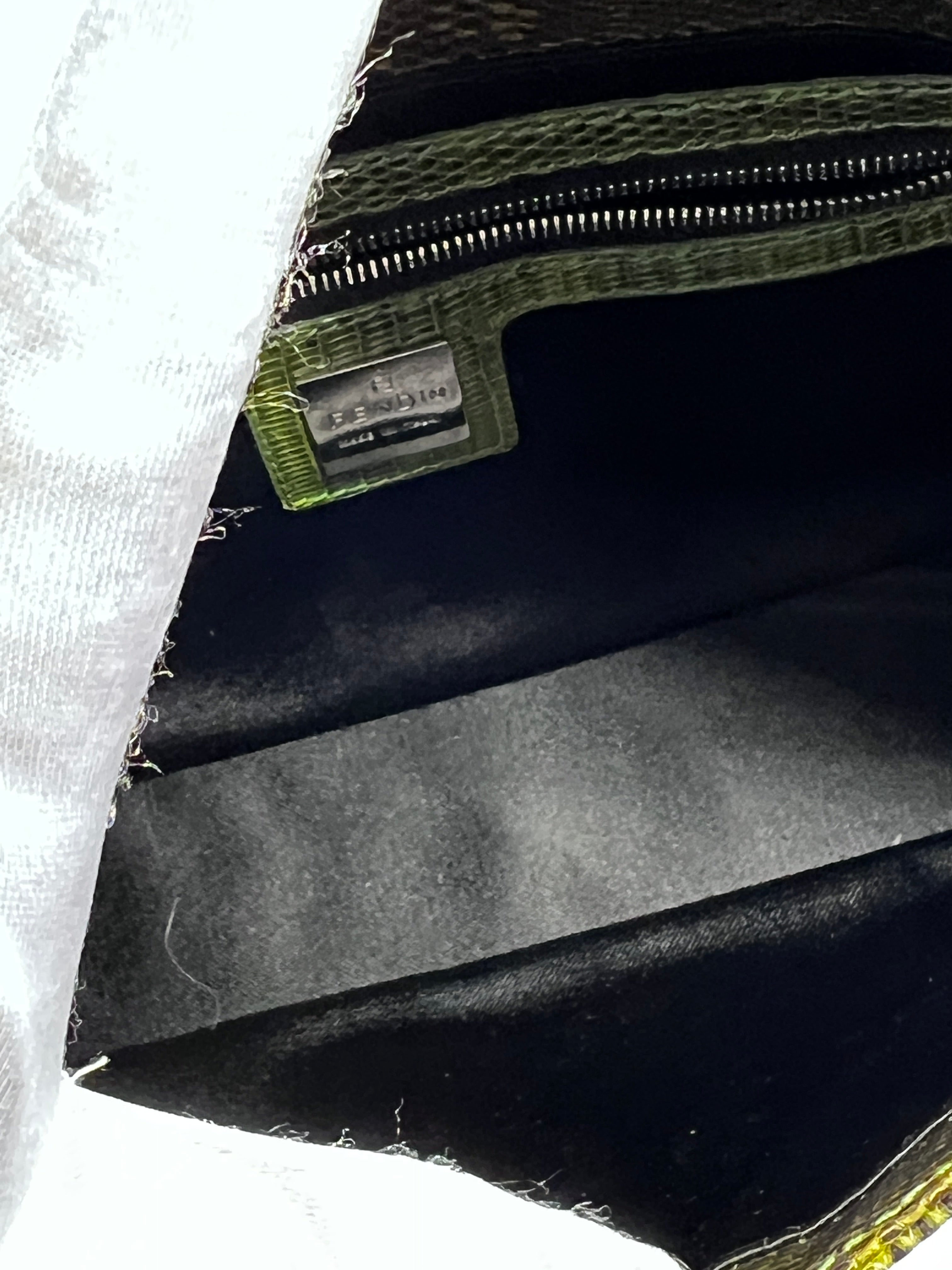 Authentic Vintage Fendi Green Lizard Skin Baguette Handbag - Luxury Designer Crossbody Purse for Women, Perfect for Evening Parties & Special Occasions