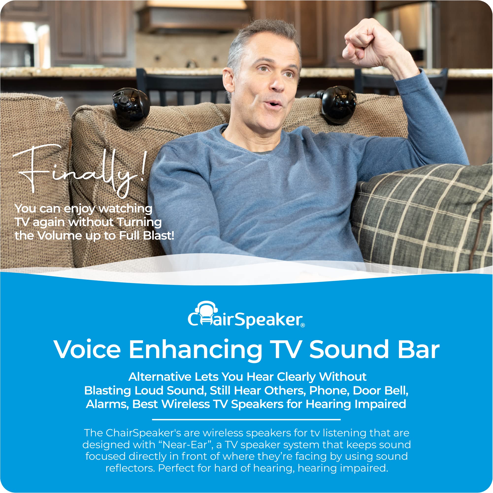 CS3 Wireless TV Speakers for Hearing Impaired - Voice Enhancing Headphones with Near-Ear Clarity | Compatible with Most Smart TVs & Streaming Devices (Netflix, Hulu) | Perfect for Elderly & Home Theater Use