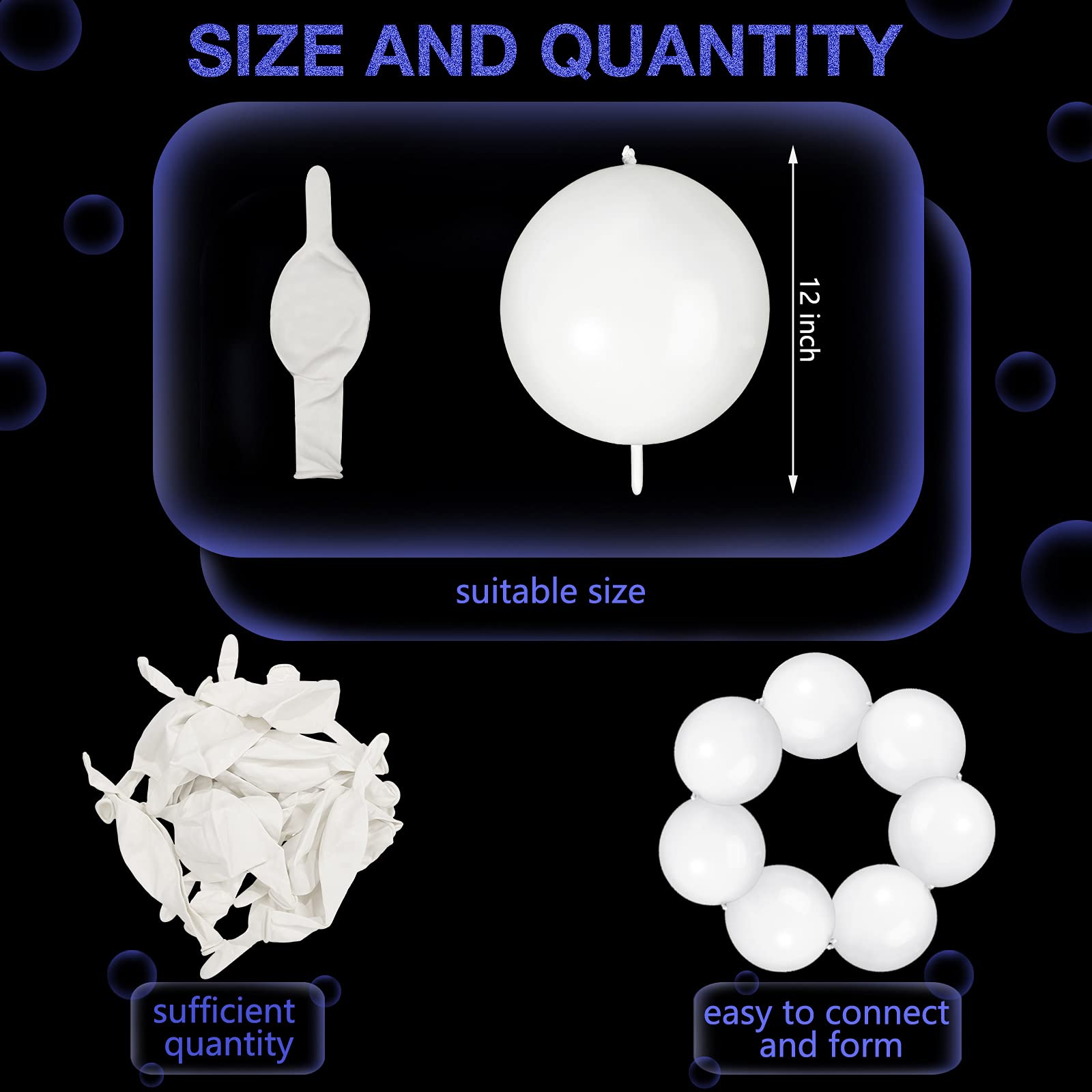 80-Piece White 12-Inch Needle Tail Latex Link Balloons for Birthday, Wedding, Anniversary, Graduation, Party Arch Decorations – Perfect for Indoor & Outdoor Celebrations