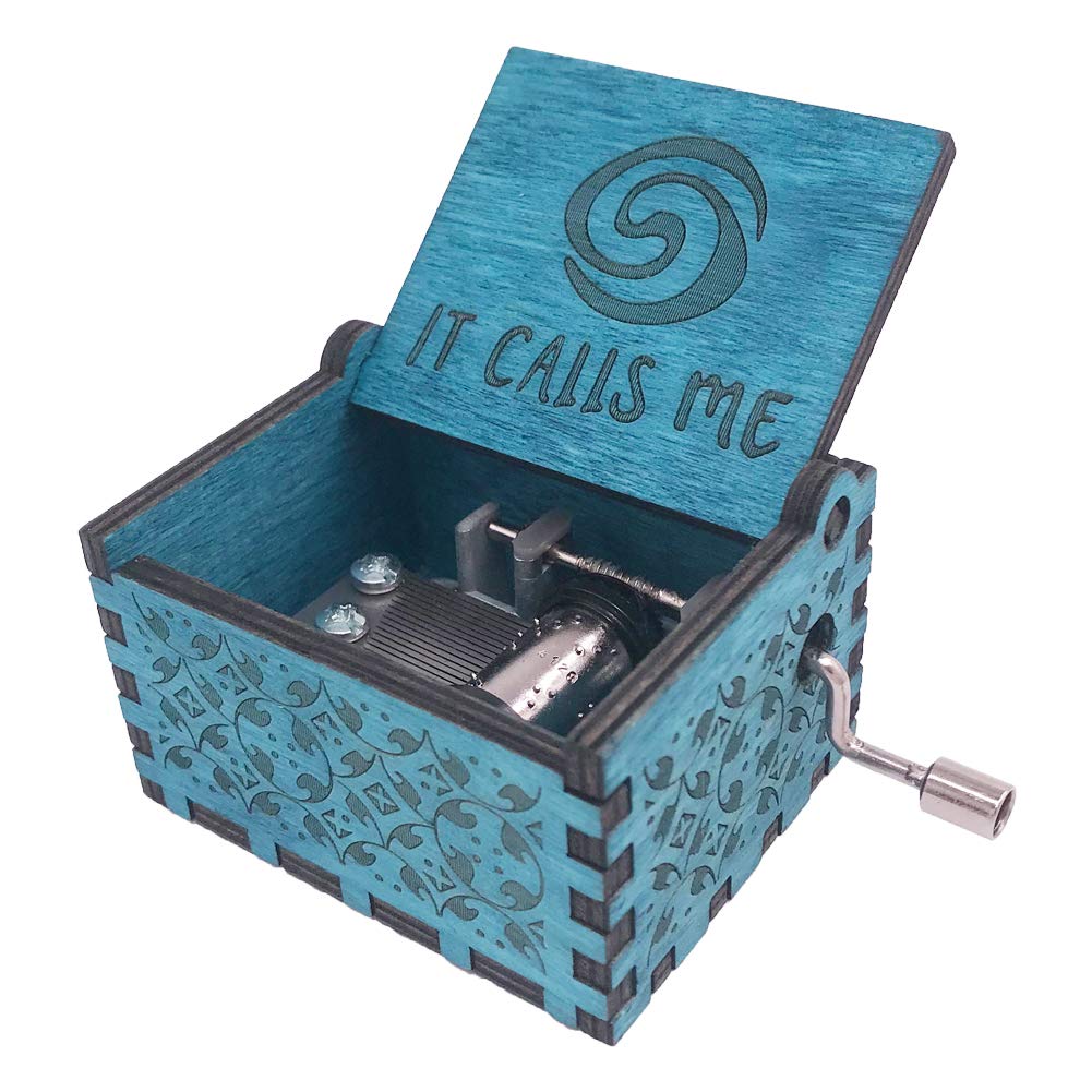 Moana Hand Crank Music Box - Wooden Carved Musical Box Plays 'How Far I'll Go' Theme Song - Blue Ocean Inspired - Perfect for Disney Fans, Birthday Gifts & Home Decor