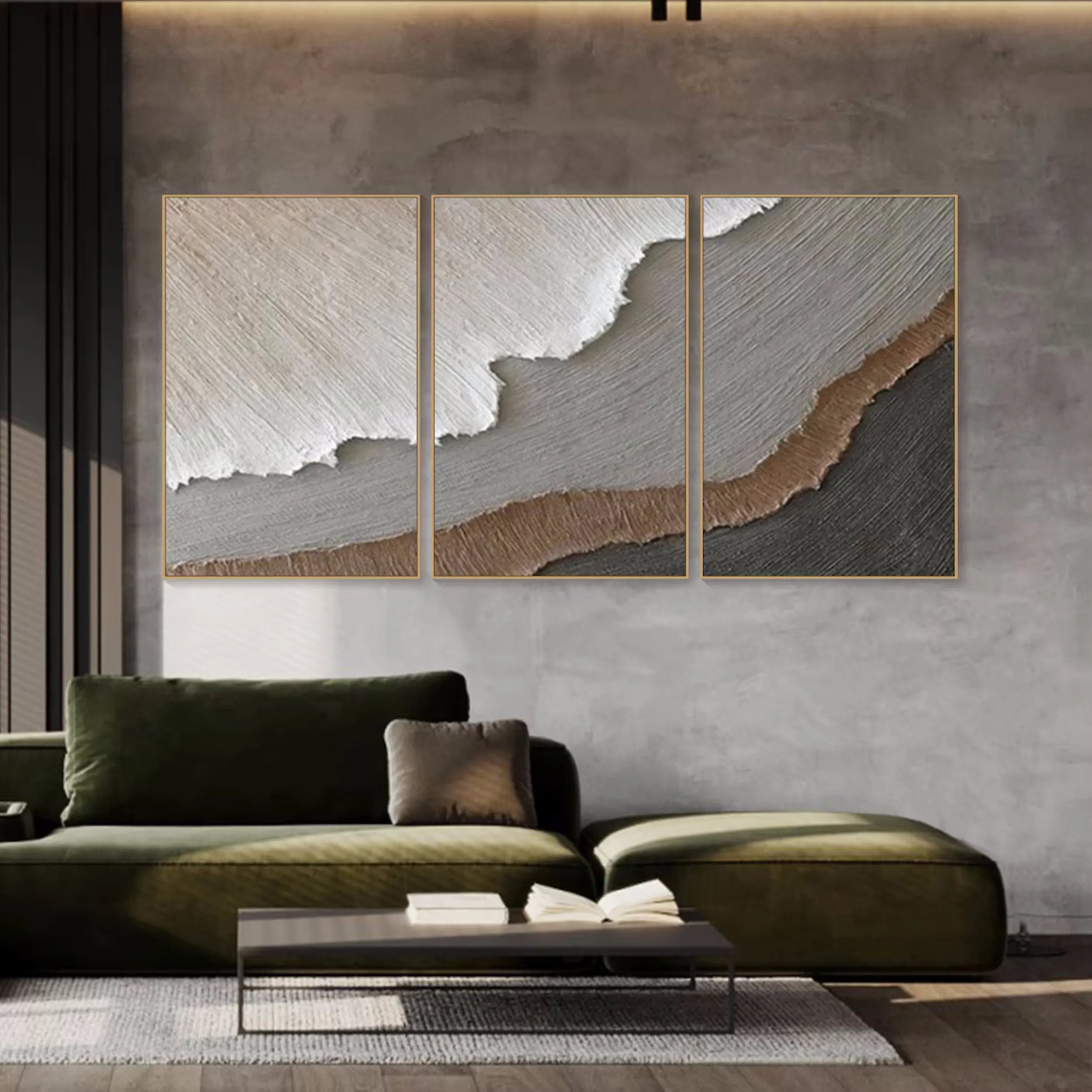 Ocean and Sky Wall Art Set of 3 - Coastal Beach Decor Paintings for Living Room, Bedroom & Office | Modern Seascape Canvas Prints (OS 144)