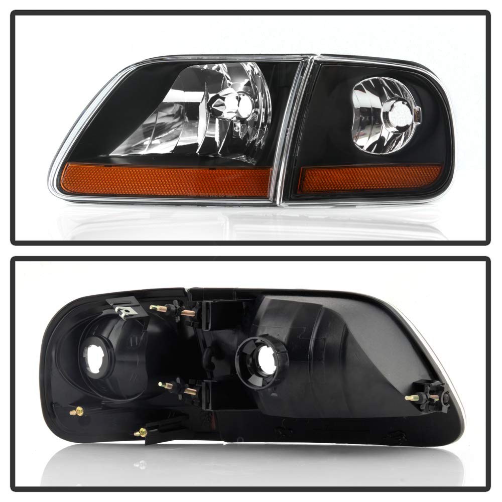 ACANII Black Housing Headlights for 1997-2003 Ford F150 - Harley Davidson Style LED Headlight Assembly with Corner Lights (Left+Right Pair) - Upgrade for Night Driving & Off-Road Adventures