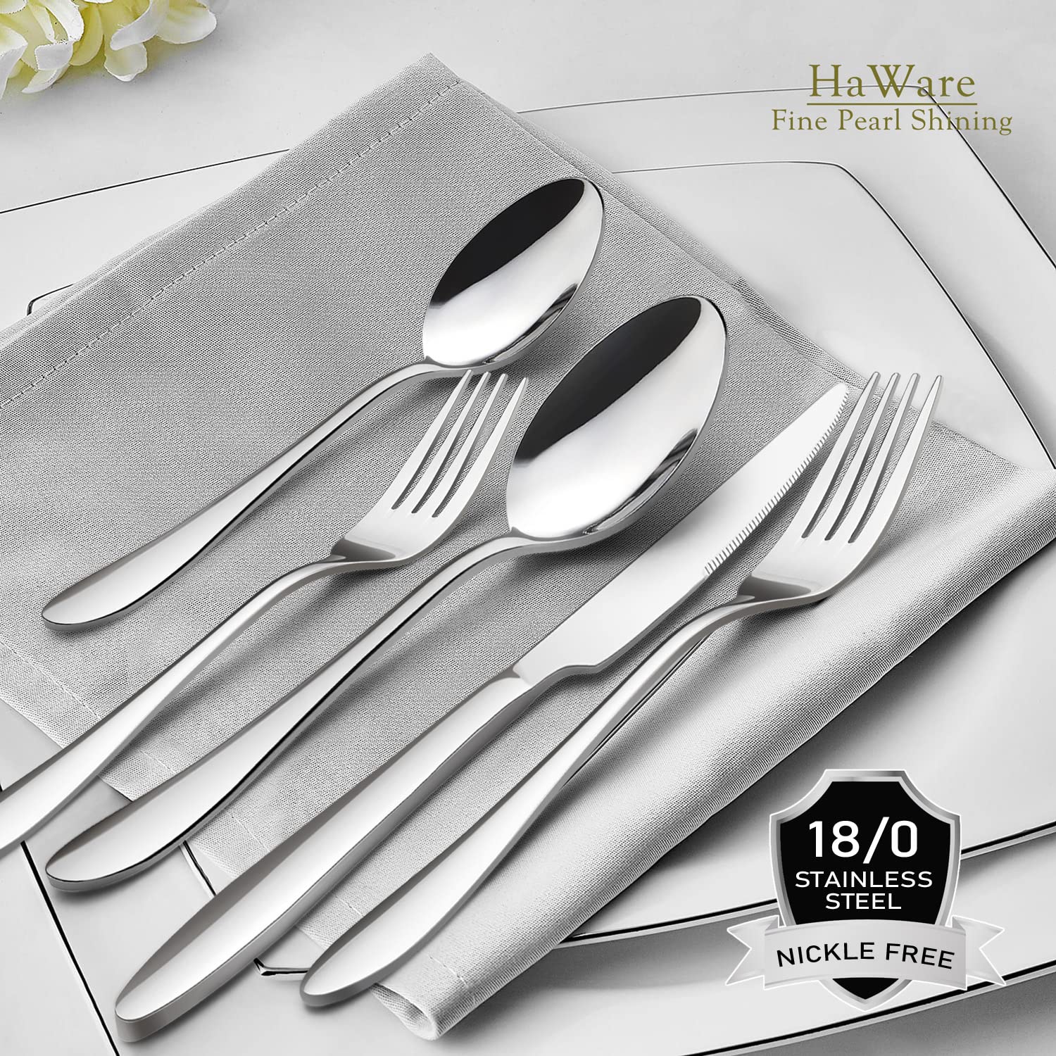 HaWare 60-Piece Stainless Steel Silverware Set for 12 - Mirror Polished Flatware Cutlery Tableware with Ergonomic Design - Dishwasher Safe for Home, Restaurant & Dinner Parties | Perfect for Everyday Dining, Holiday Gatherings & Formal Occasions
