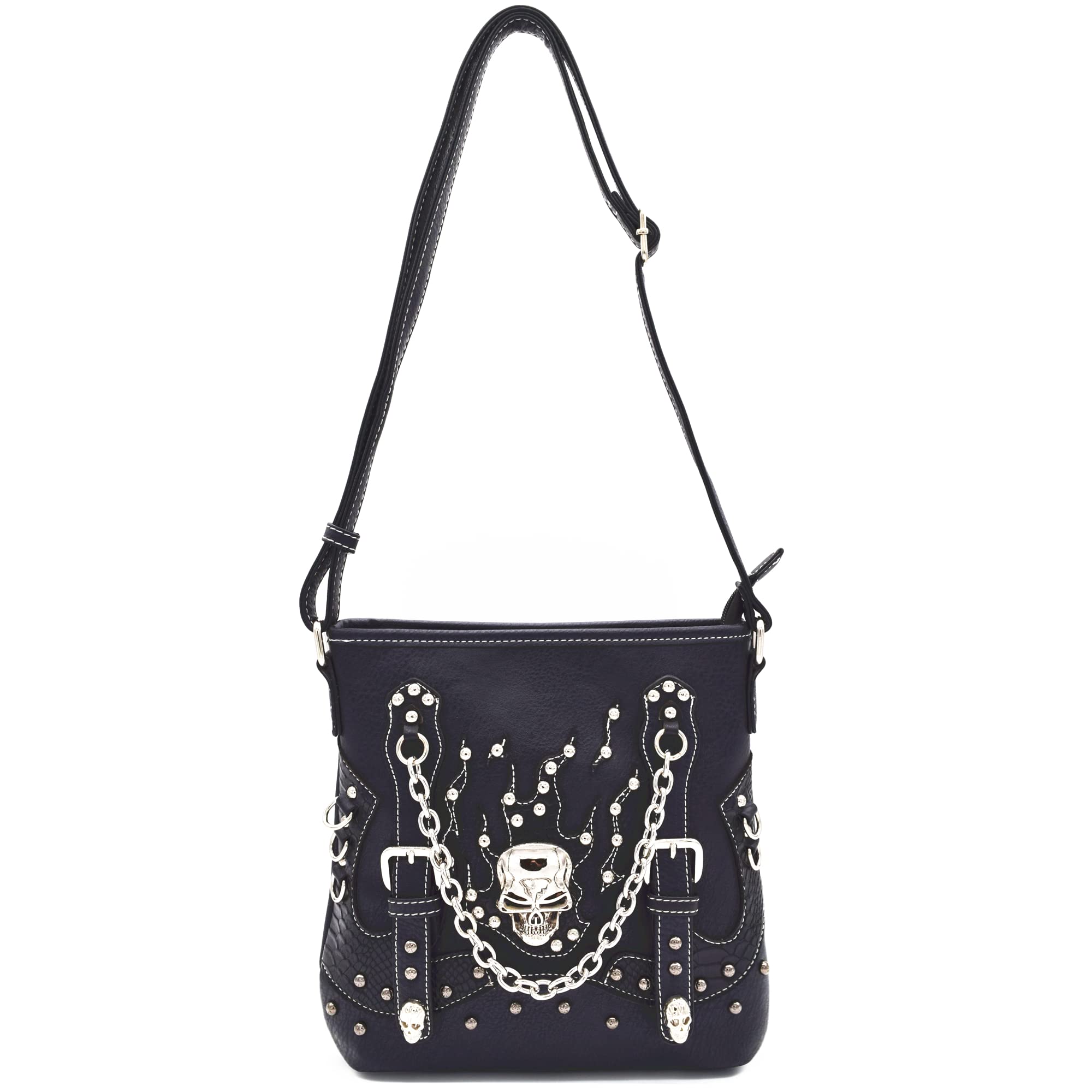 Stylish Sugar Skull Day of the Dead Crossbone Metallic Purse - Gothic Skeleton Leather Crossbody Bag for Women | Perfect for Halloween, Dia de los Muertos & Rock Concerts