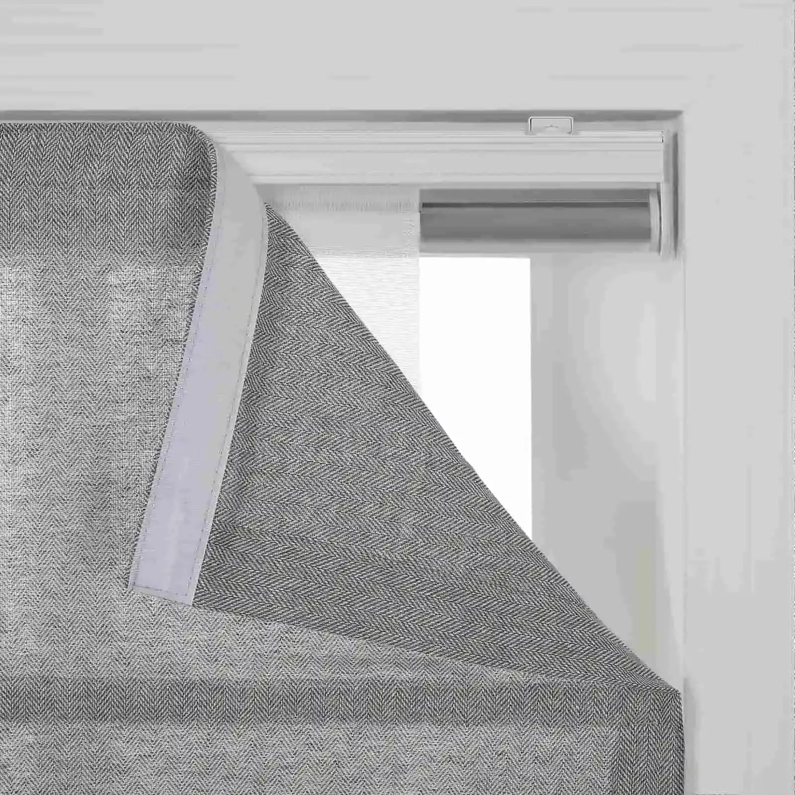 Ron Linen Cotton Herringbone Roman Shade - Cordless Window Treatment for Living Room, Bedroom & Office (Blackout/Sheer Options)