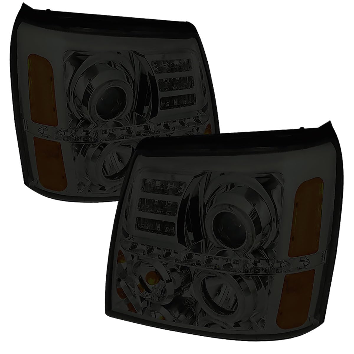 02-06 LED Halo Projector Headlights - Smoke Lens Replacement Pair (Left & Right) - Perfect for Night Driving & Custom Car Upgrades