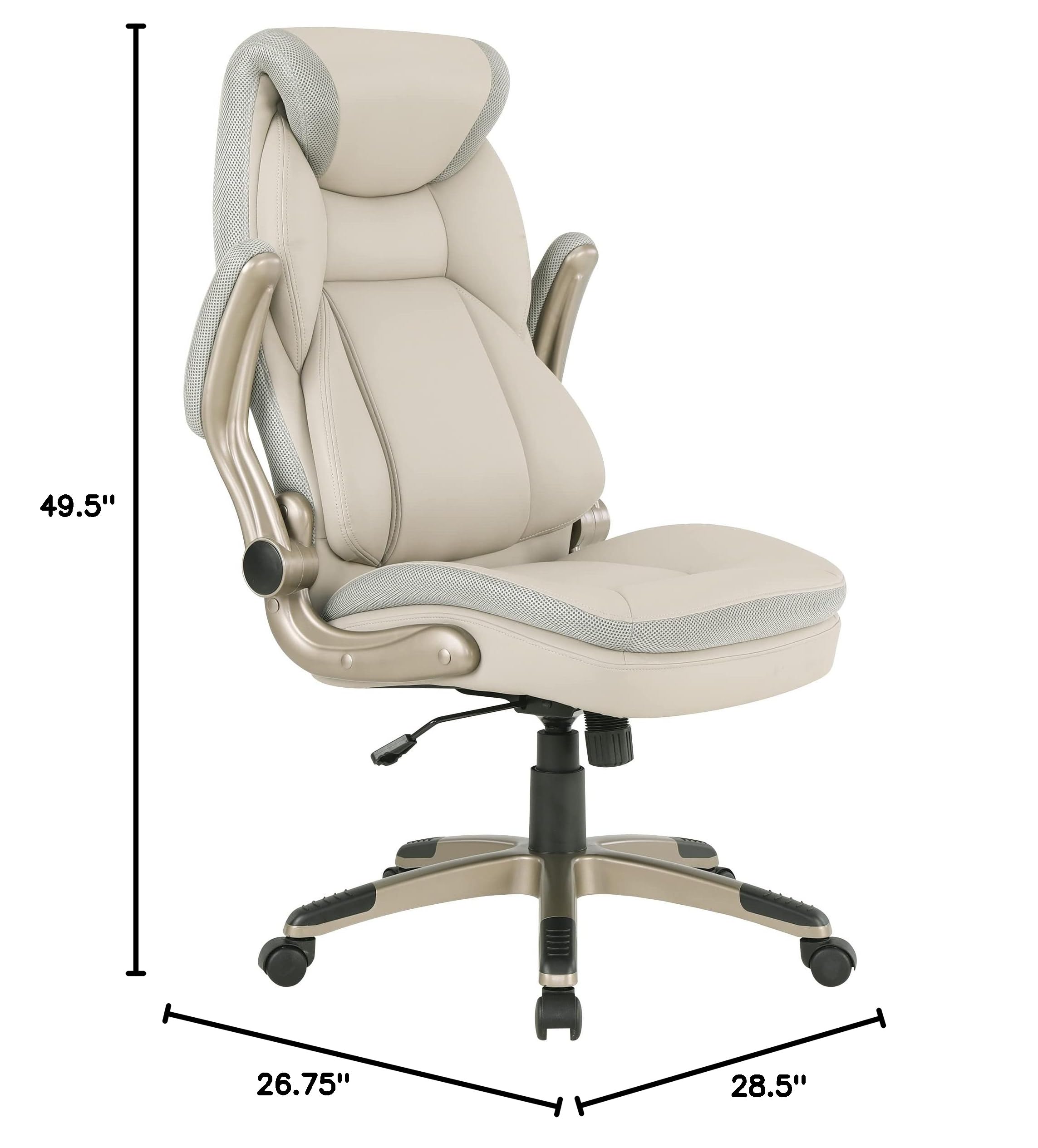Office Star ECH Series Executive Bonded Leather Office Chair with Lumbar Support & Adjustable Arms - Taupe with Cocoa Base | Ergonomic Desk Chair for Home Office, Gaming & Workspace Comfort