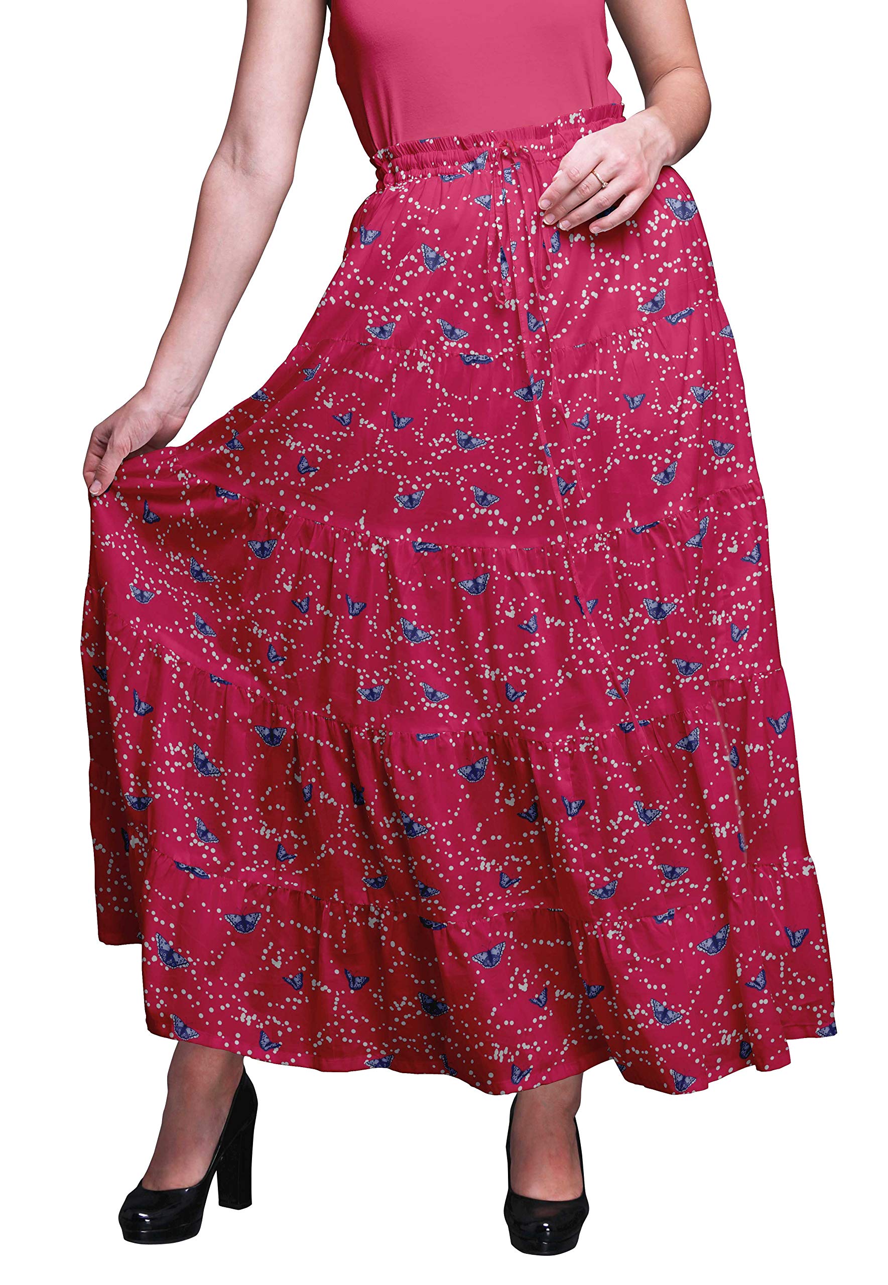 Boho Printed Long Tiered Cotton Skirt for Women - 5-Layer Flowy Maxi Skirt for Casual Wear, Beach, and Festival Outfits