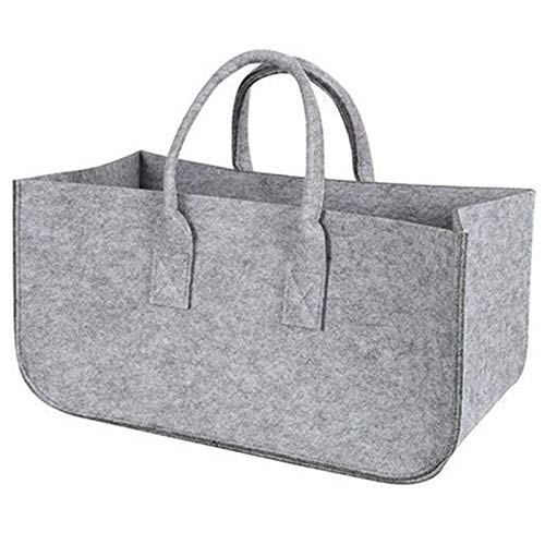 Ecaqlin Firewood Storage Bag - Foldable Felt Firewood Holder Basket with Magazine Rack, Gray - Perfect for Fireplace Wood Storage and Living Room Organization