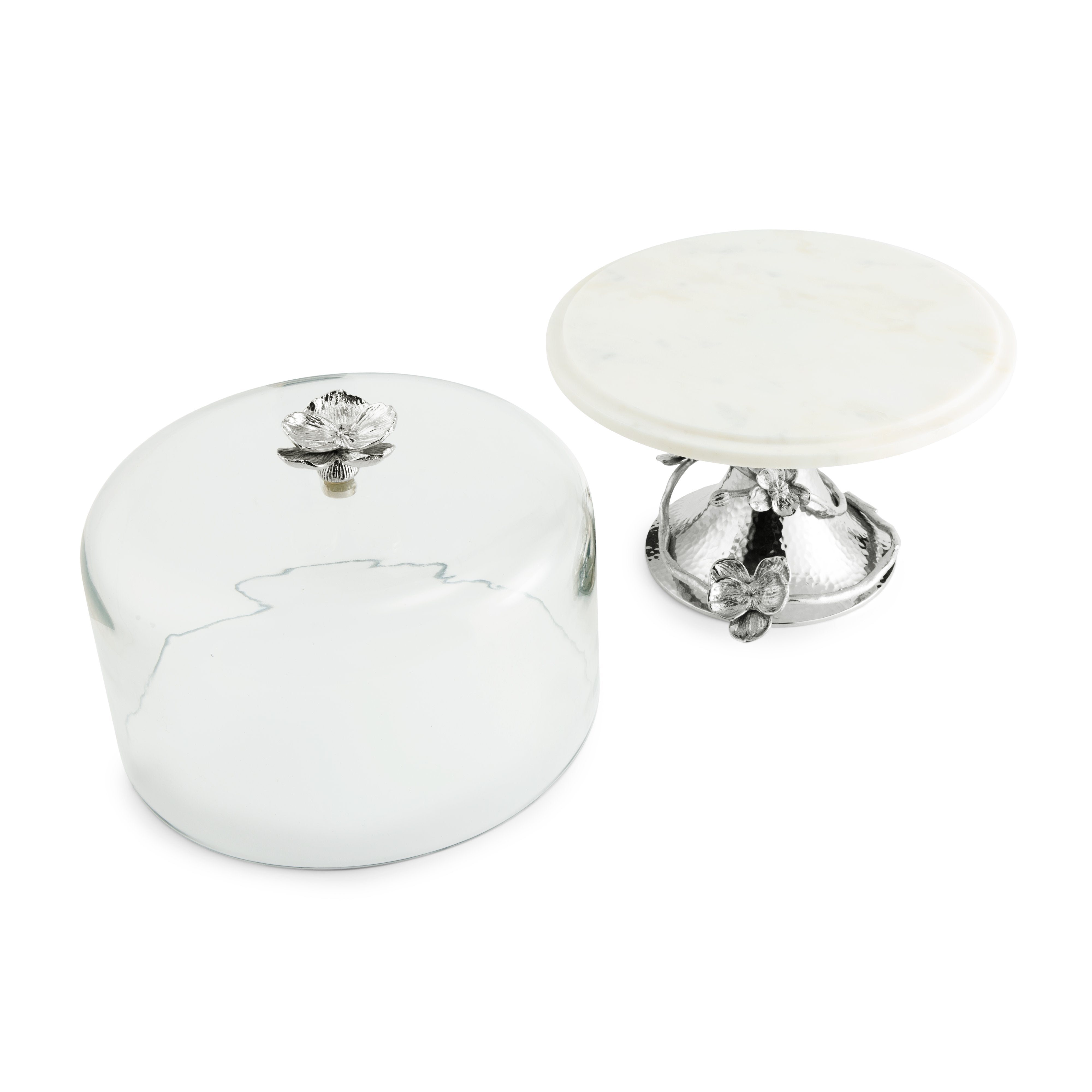 Elegant White Orchid Cake Stand with Glass Dome - Perfect for Wedding, Birthday & Dessert Displays