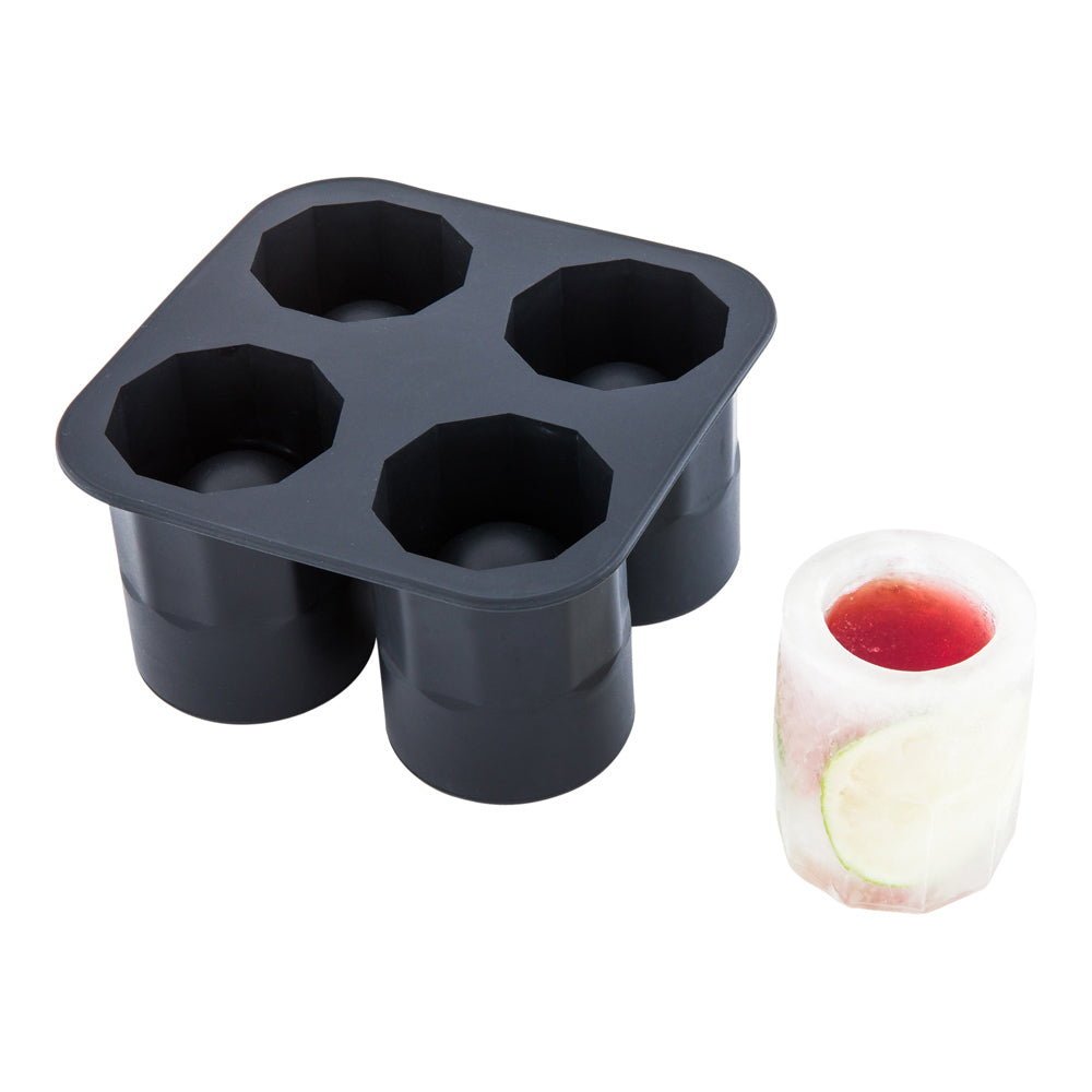 Premium Black Silicone Ice Mold Shot Glass - 4 Compartments (1 Count) - Perfect for Cocktails, Whiskey & Party Drinks
