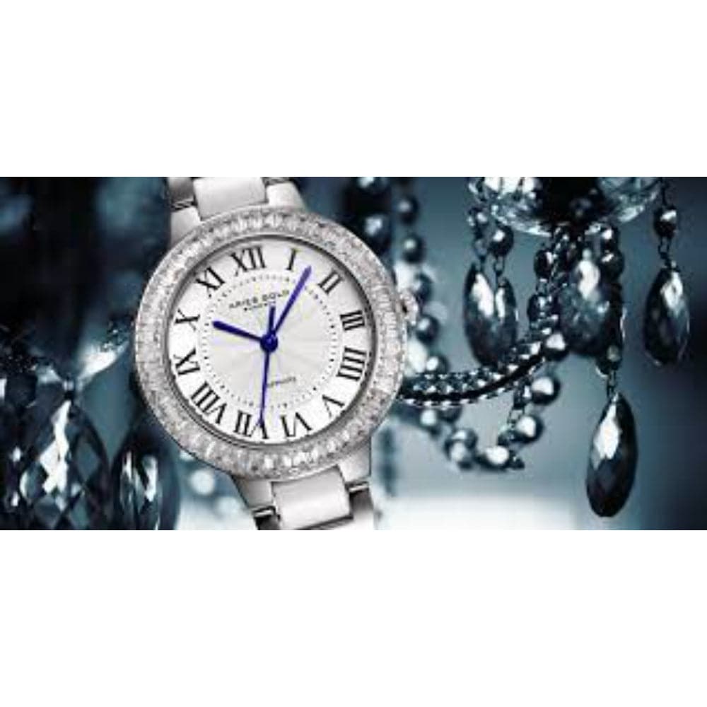 ARIES GOLD ENCHANT CAPELLA Silver Stainless Steel Women's Watch with White Ceramic Band - Elegant Dress Watch for Office, Party & Special Occasions