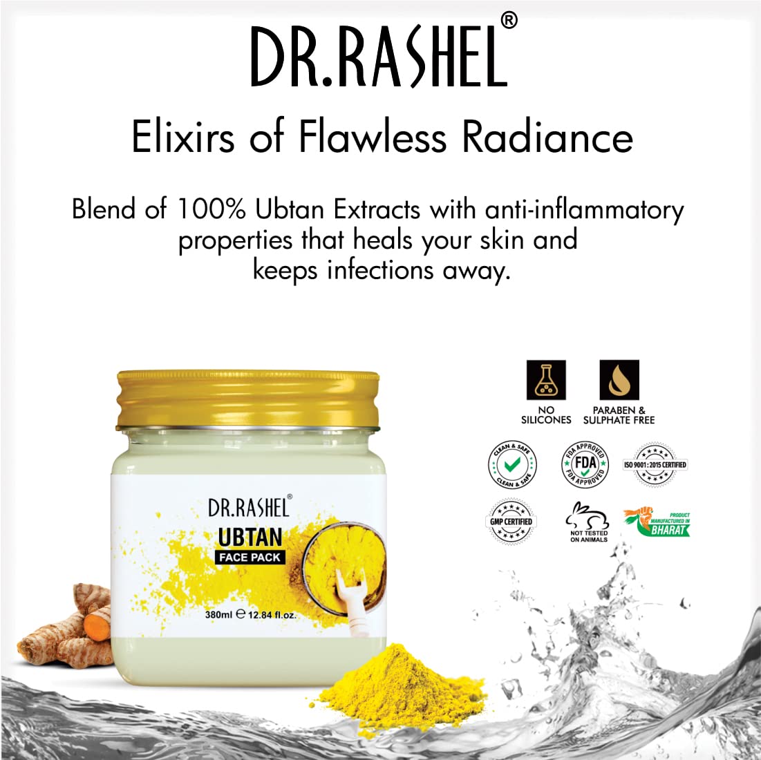 DR.RASHEL Ubtan Face Pack with Turmeric - Brightening & Oil Control for Glowing Skin, Treats Acne, Pimples, Blemishes & Pigmentation - Deep Cleansing Facial & Body Scrub (380ml) - Perfect for Daily Skincare Routine & Spa Treatments