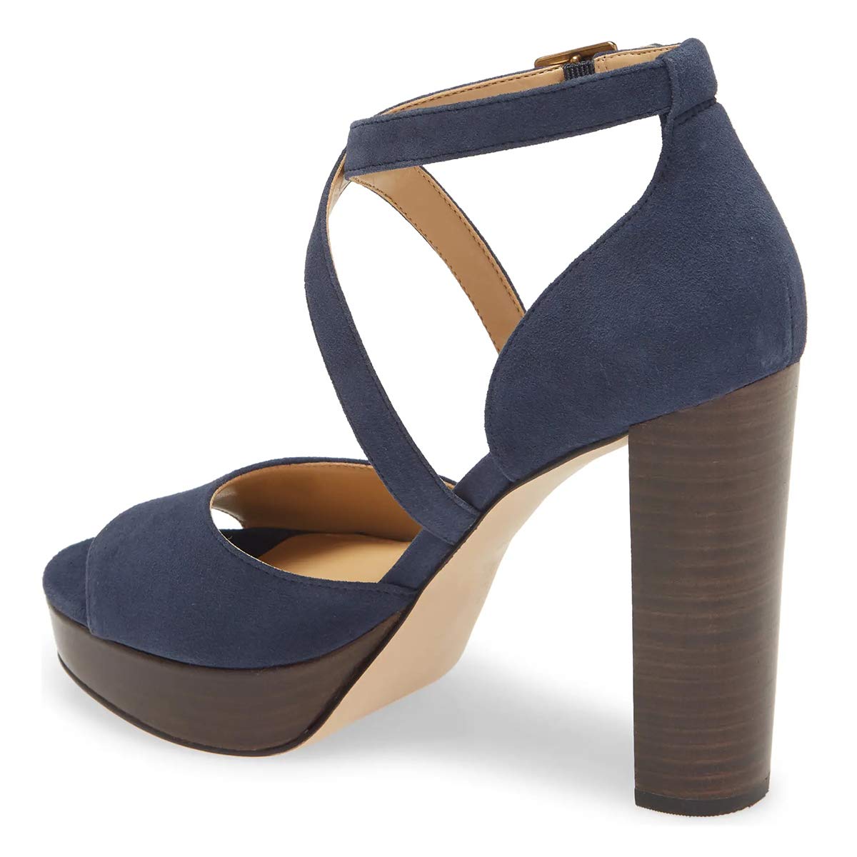 FSJ Women's Sexy Peep Toe Platform Sandals - Chunky High Heel Cross Ankle Strap Buckle Adjustable Suede Dress Shoes for Party, Prom, Wedding & Evening Events (US Size 4-15) - Perfect for Night Out, Date Night and Special Occasions