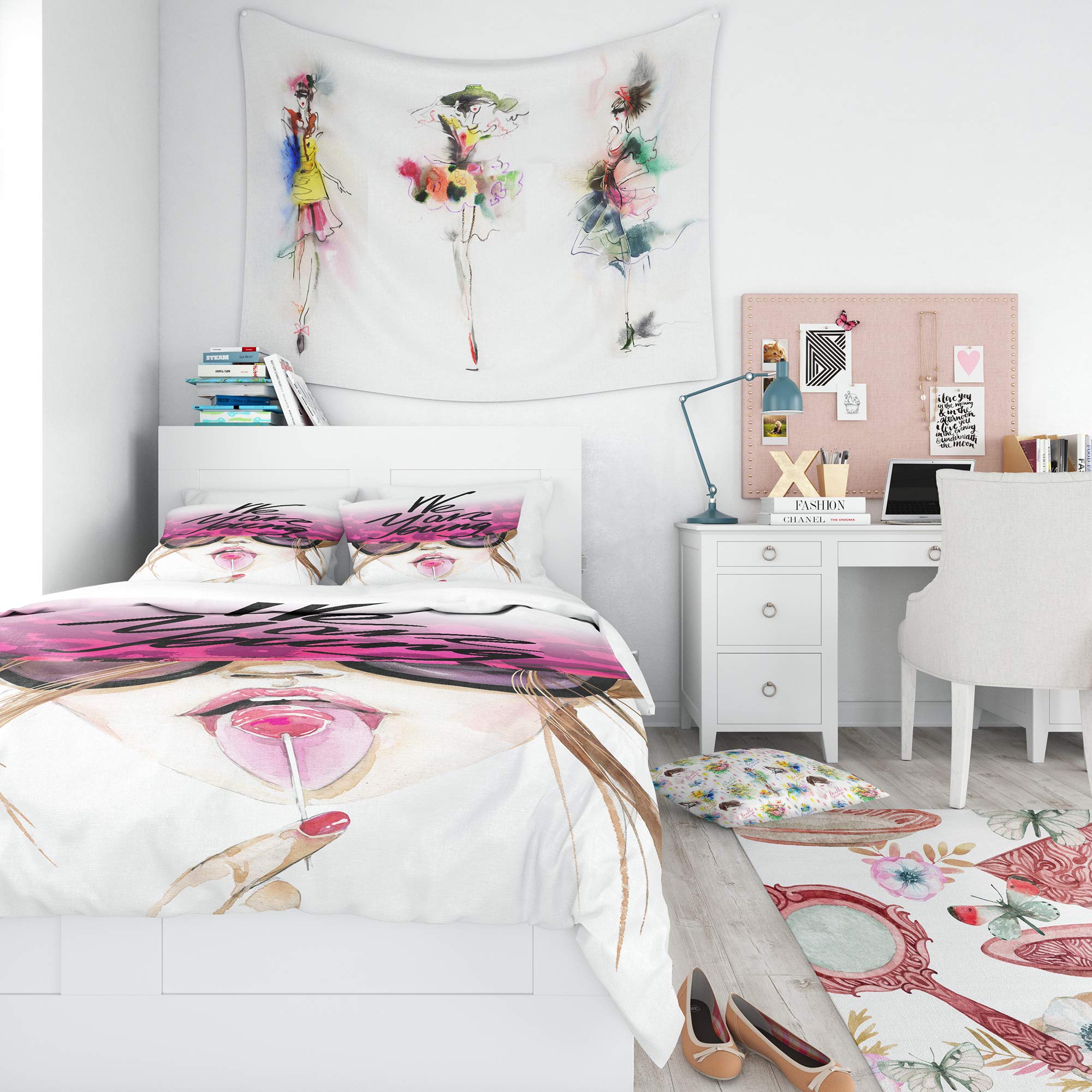 DesignQ Young Traditional Pink Duvet Cover Set King Size - 3 Piece Romantic Bedding Set for All Seasons | Perfect for Master Bedroom, Guest Room & Cozy Home Decor