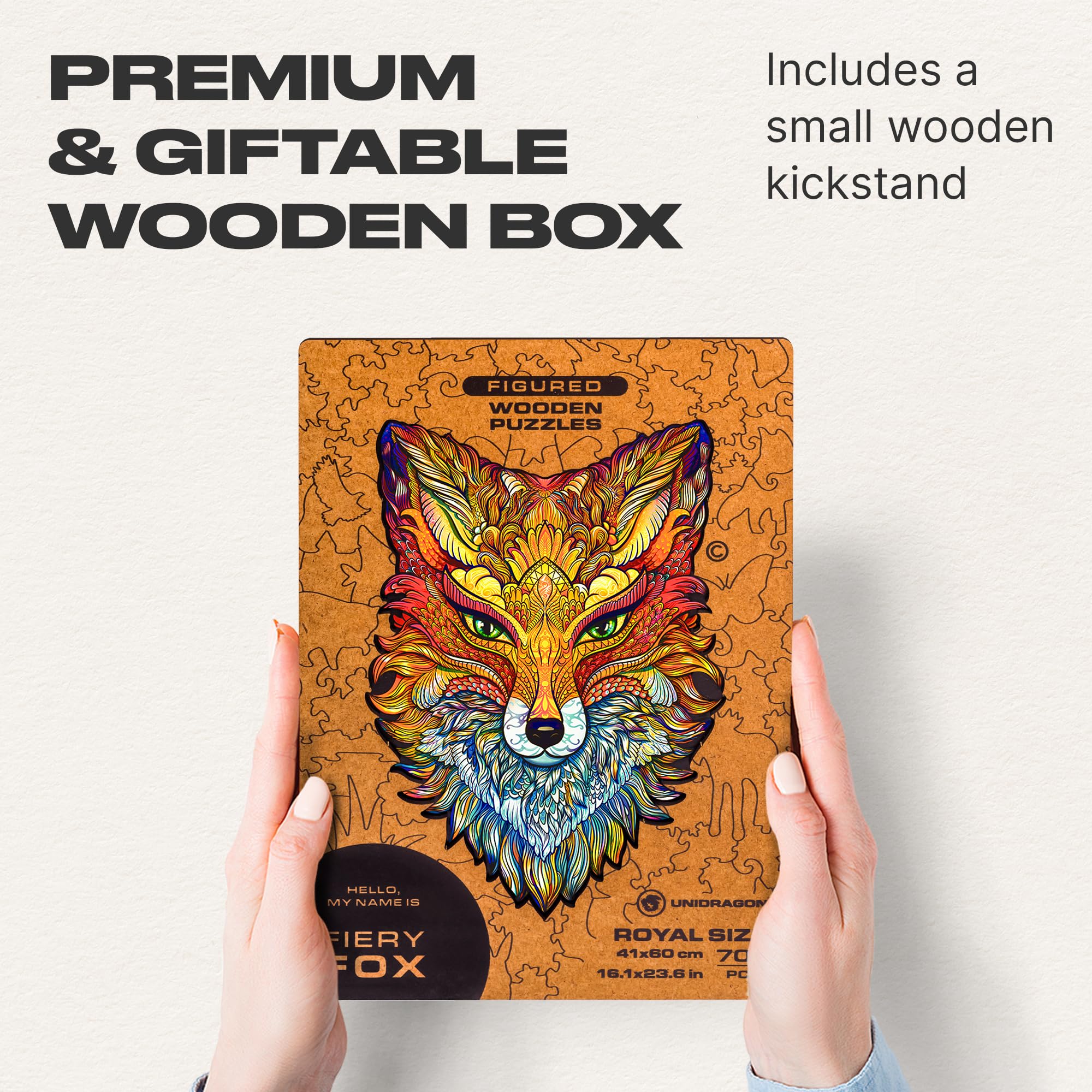 UNIDRAGON Original 700-Piece Wooden Jigsaw Puzzle - Fiery Fox Art, Royal Size 16.1