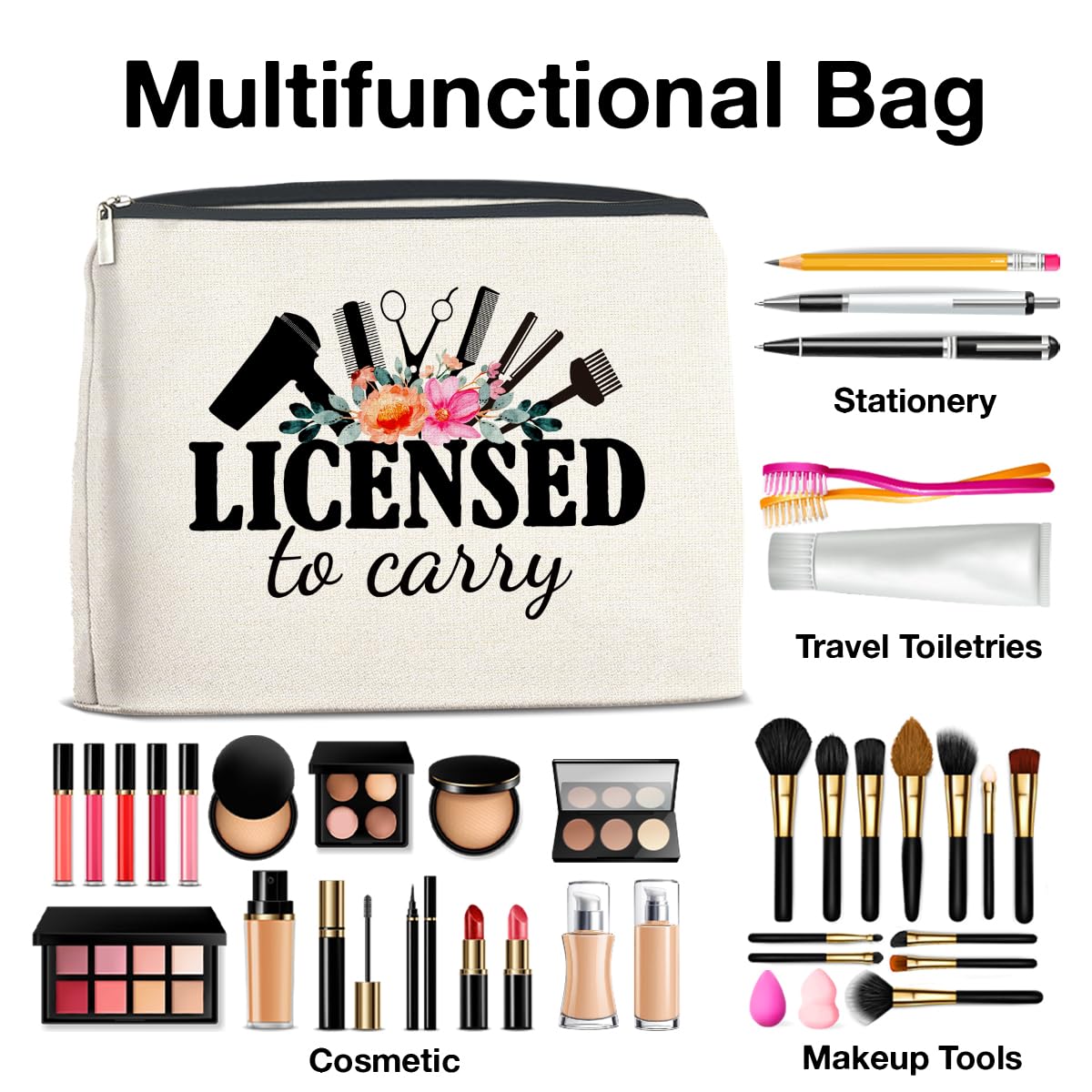 Professional Hair Stylist Gift Set - Large Capacity Zippered Cosmetic Makeup Bag for Hairstylists & Hairdressers (Licensed to Carry) - Perfect for Salon Tools, Travel Essentials & Beauty Storage