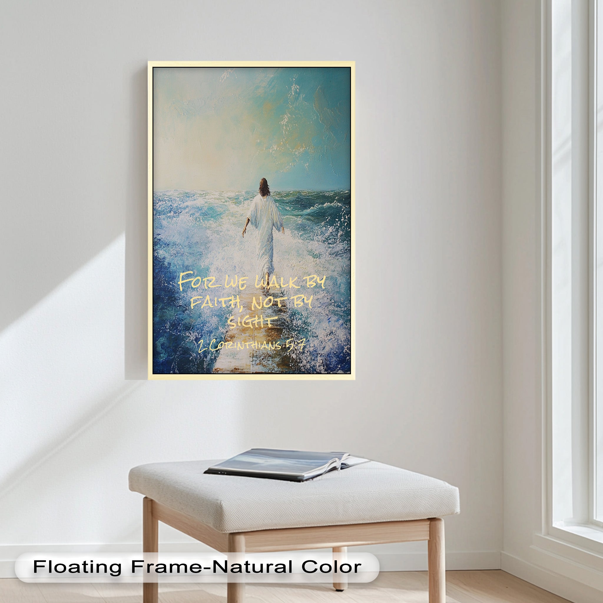 2 Corinthians 5:7 Walk by Faith Bible Verse Oil Painting - Inspirational Christian Wall Art for Home, Church & Office Decor