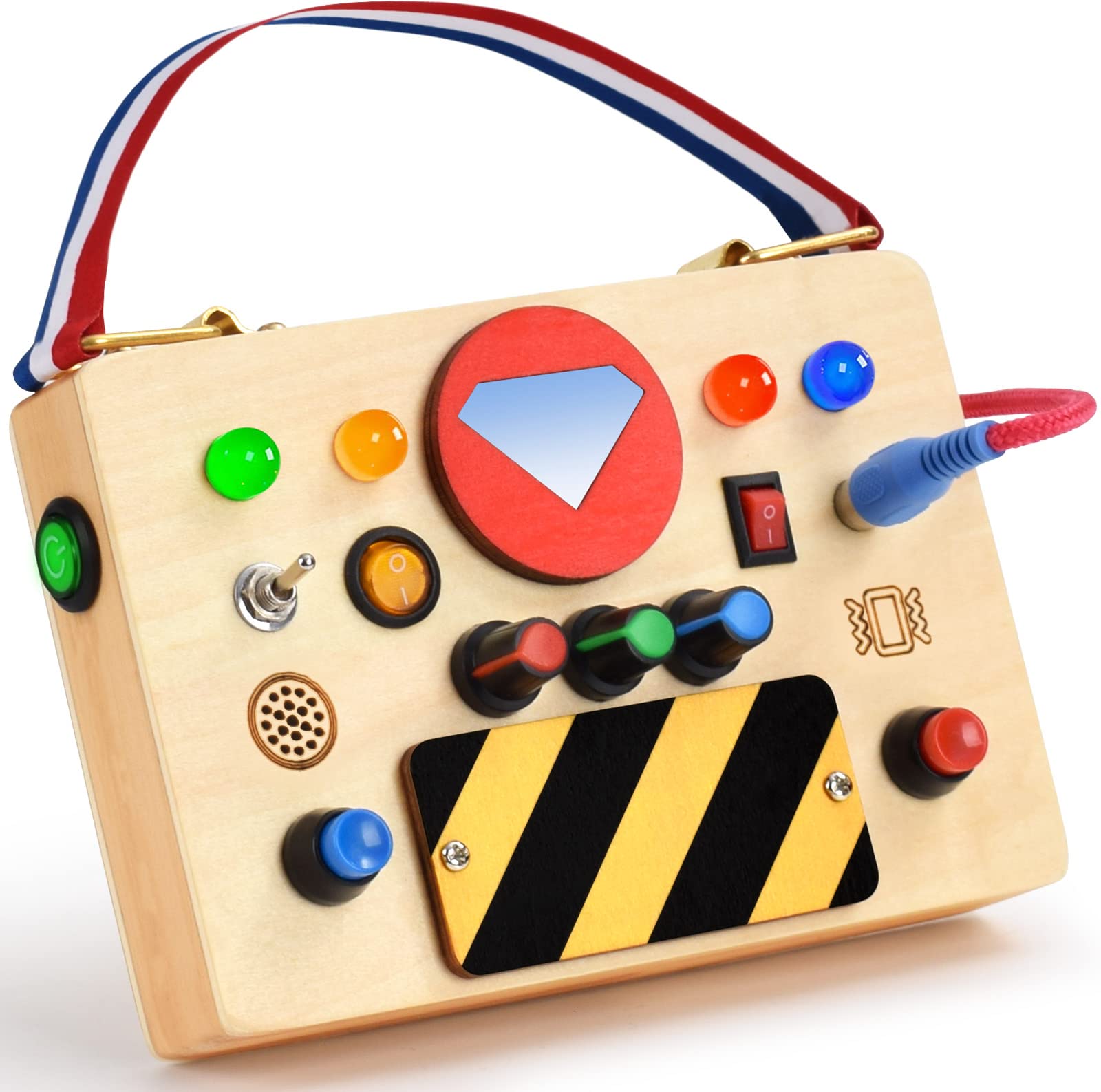POLKRANE Montessori Busy Board for Toddlers 1-3 Years - Sensory Toys with LED Light Switch, Educational Learning Toys for Kids - Perfect for Travel, Car & Airplane Activities