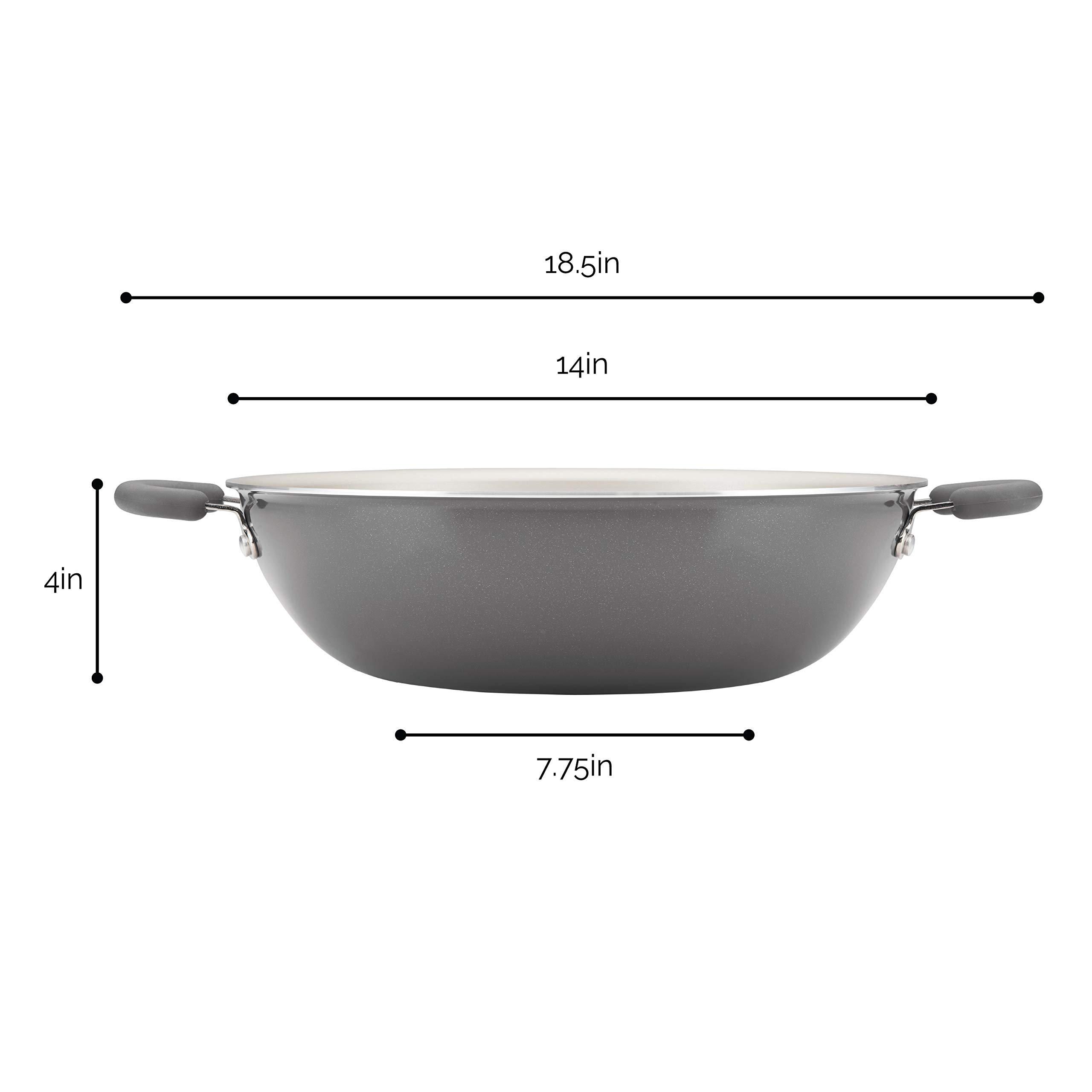 Rachael Ray Nonstick Stir Fry Pan - 14.25 Inch Wok with Gray Shimmer Finish - Perfect for Asian Cooking, Sautéing & Healthy Meals - Dishwasher Safe & Oven Safe to 400°F
