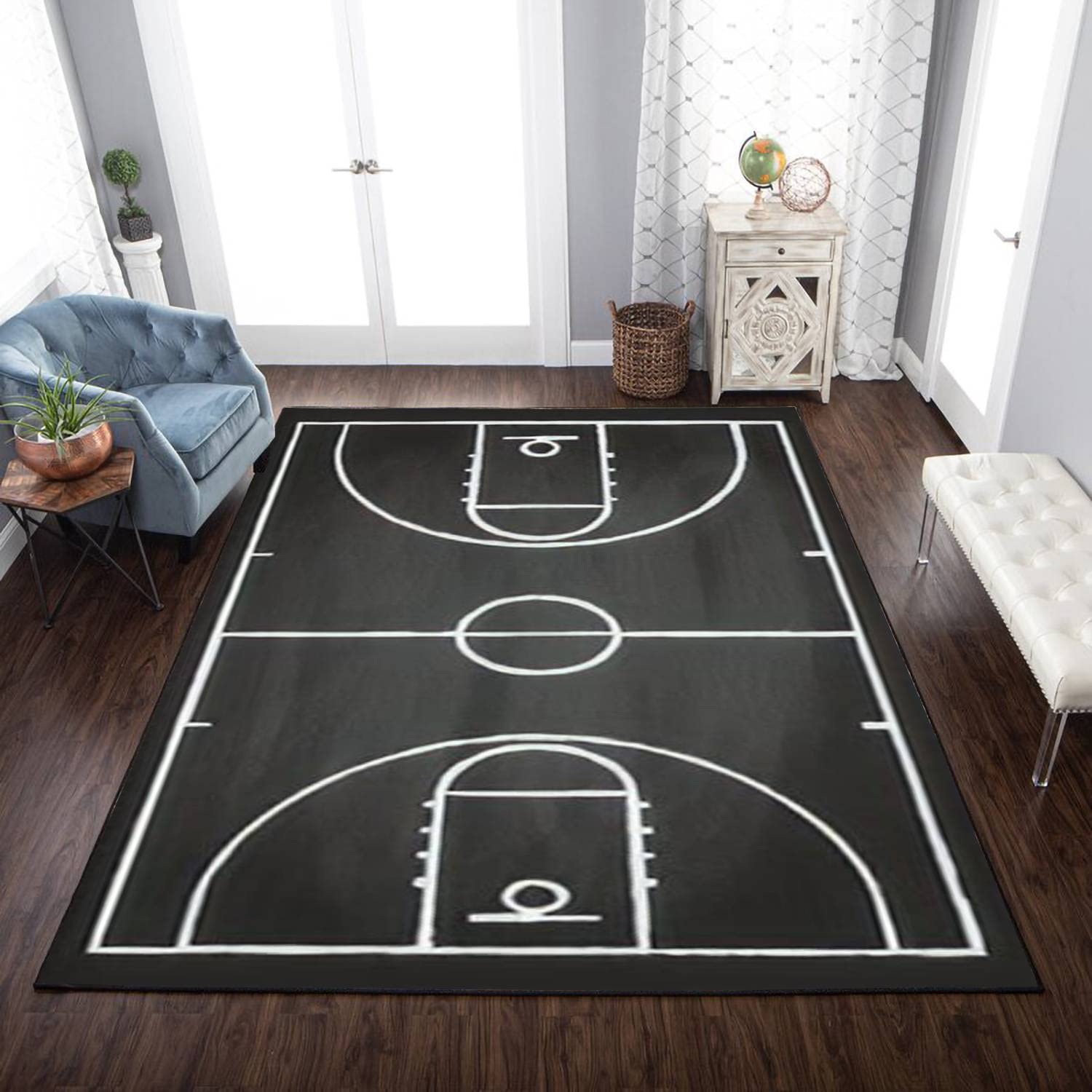 Basketball Court Area Rug - Non-Slip Soft Floor Mat with Blackboard Texture for Indoor & Outdoor Use | Perfect for Living Room, Bedroom, Kids Room, Yoga & Play Areas