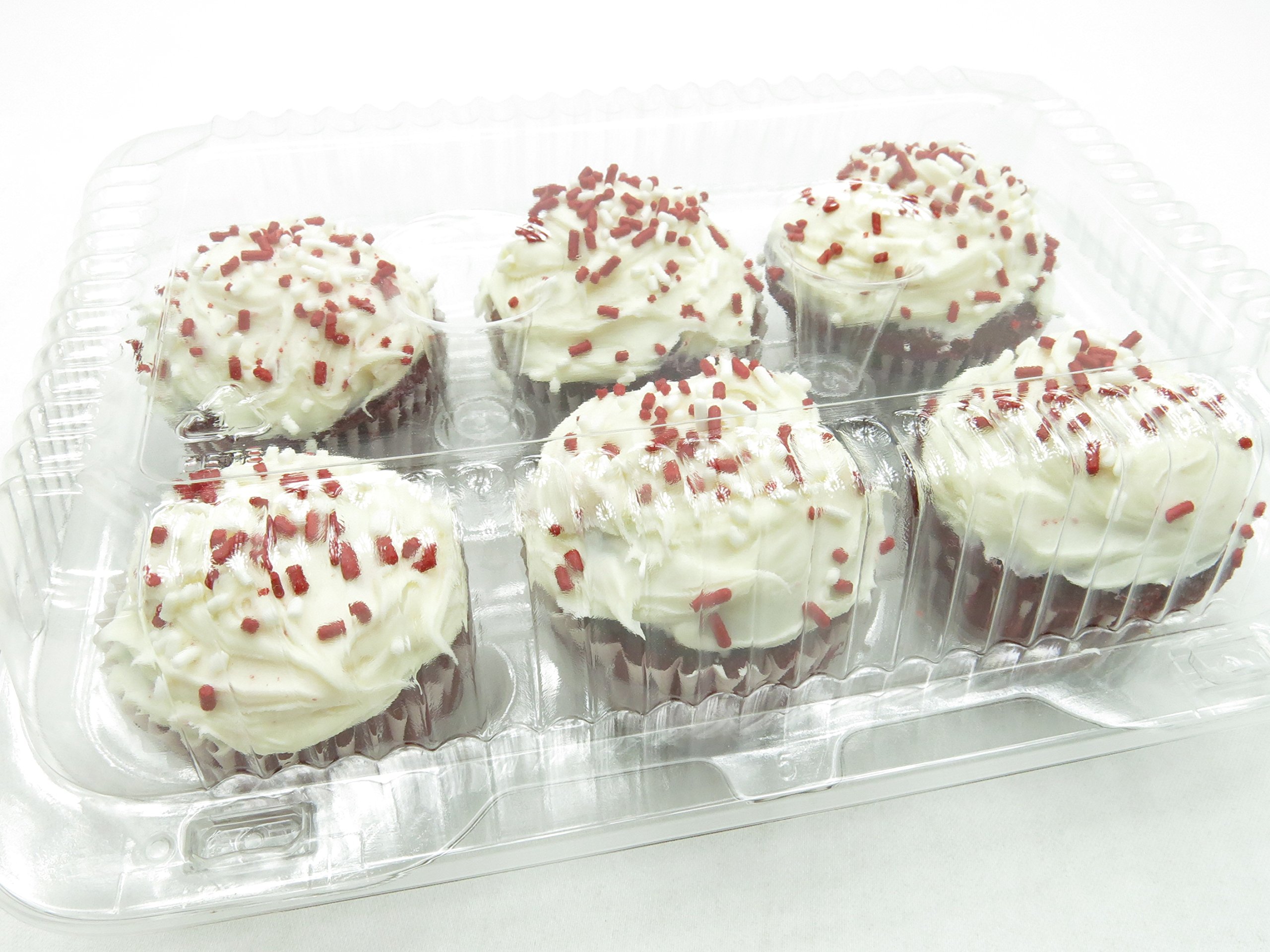 6-Cell Clear Locking Hinged Bakery Containers for Cupcakes, Muffins & Tarts - 300 Pack (CPC-46) - Perfect for Bakeries, Catering & Party Dessert Displays