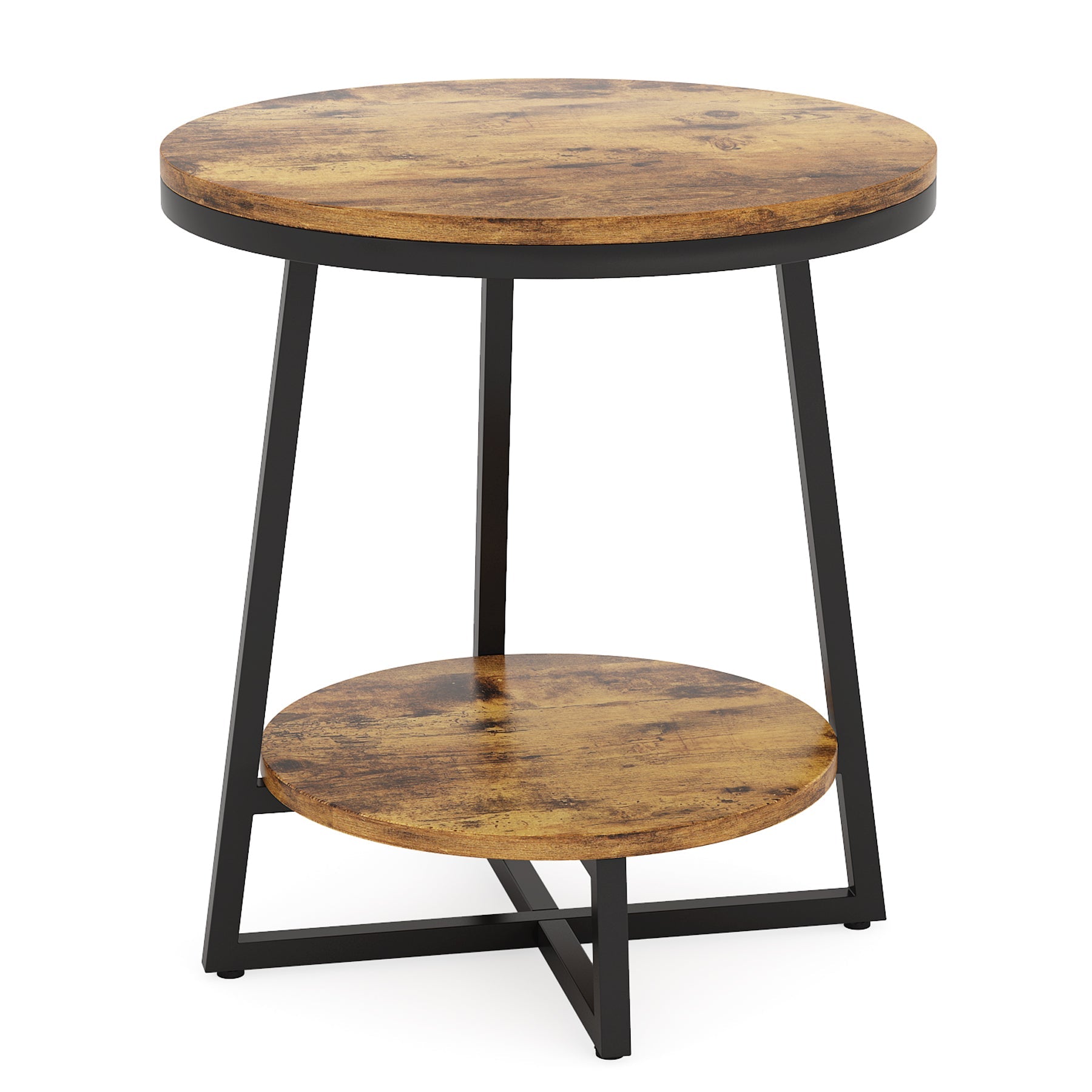 2-Tier Round End Table with Storage Shelf - Modern Accent Bedside Nightstand for Living Room, Bedroom & Office