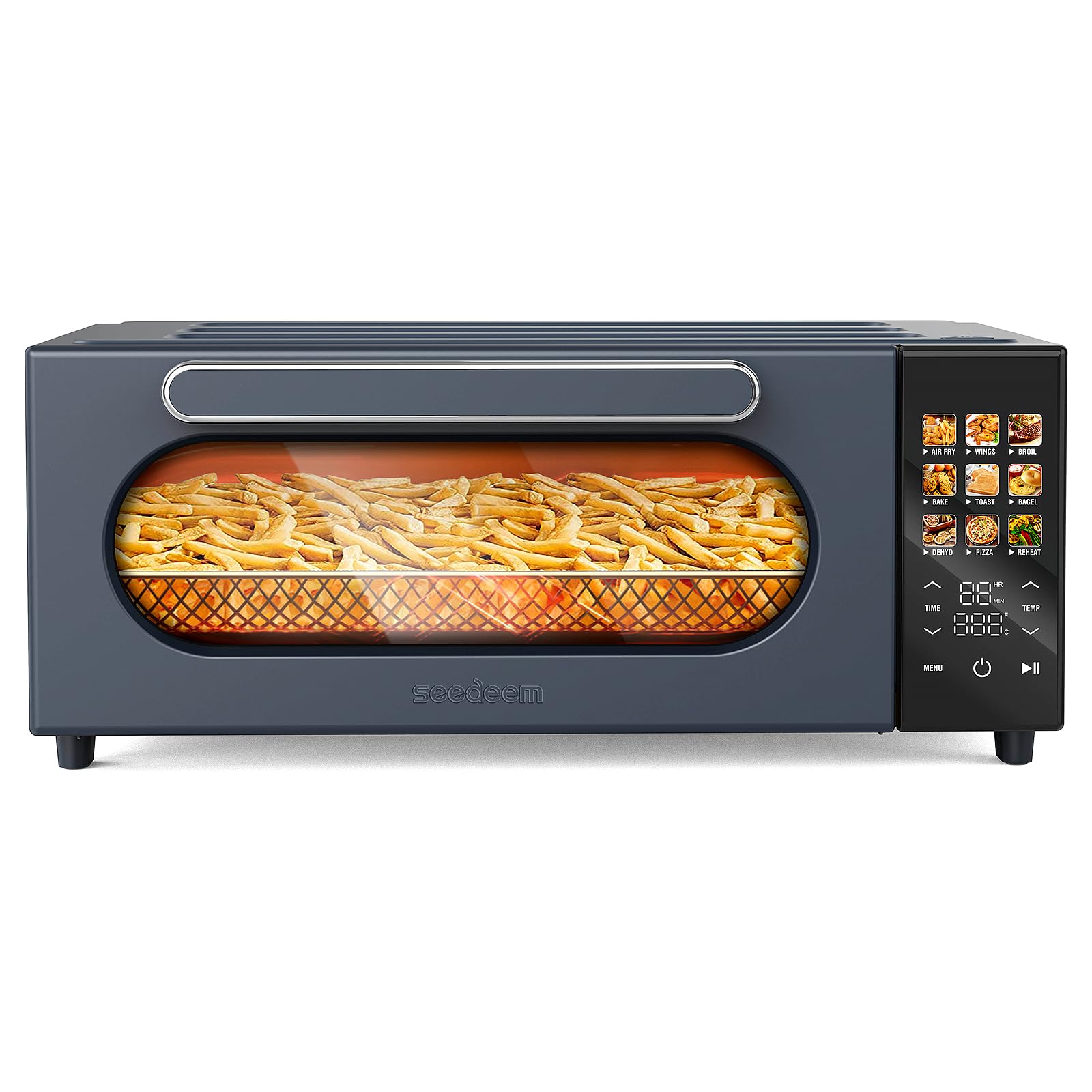 SEEDEEM 10-in-1 Air Fryer Toaster Oven with Convection - 15L Capacity, LCD Touch Screen Display, 1800W Countertop Oven for Baking, Roasting, Dehydrating - Includes 4 Accessories (Ash Gray) - Perfect for Small Kitchens, Dorms & RV Cooking