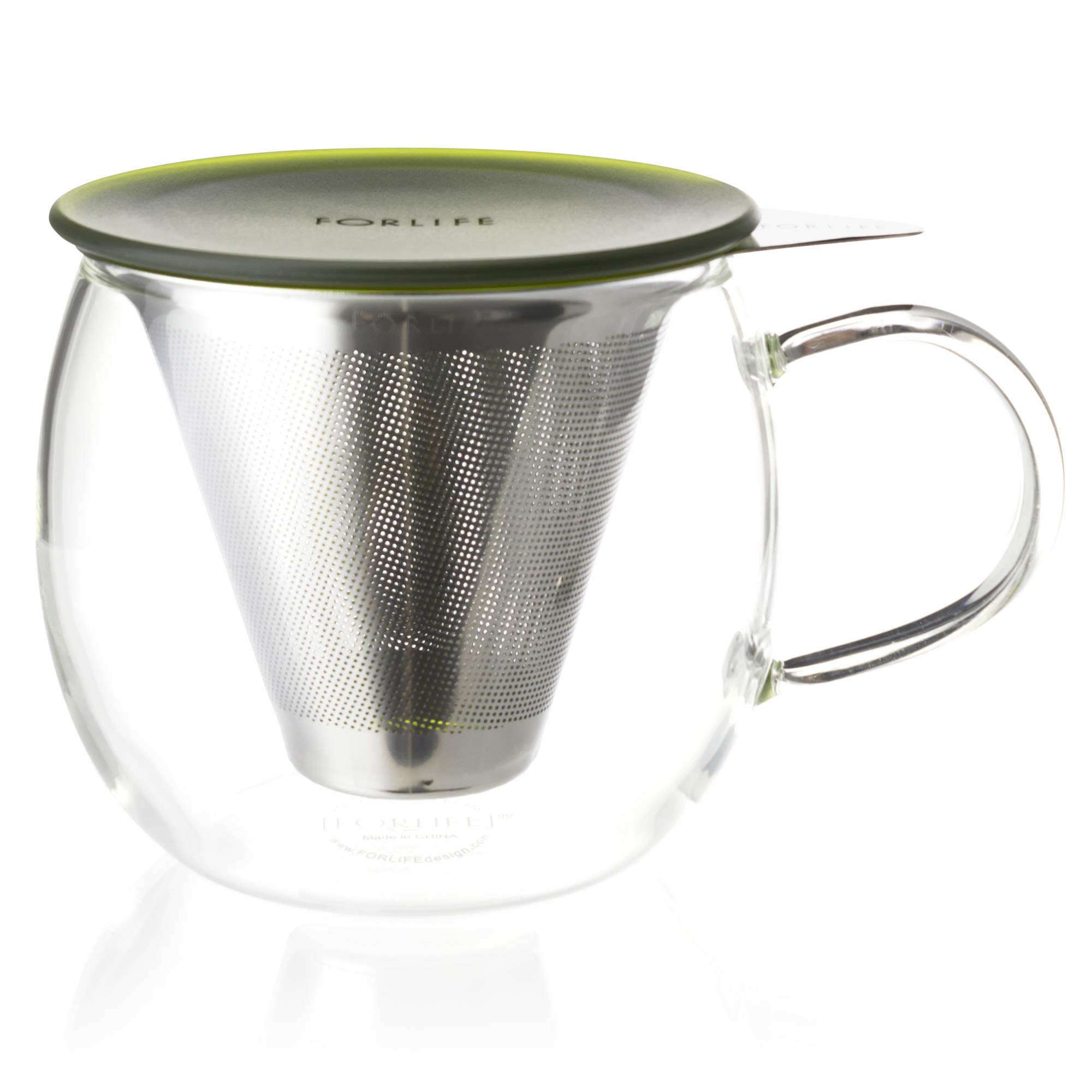 FORLIFE Lucidity Glass Tea Infuser Cup with Strainer - 12 oz (355ml) - Perfect for Brewing Green Tea, Herbal Tea & Loose Leaf Tea - Ideal for Home, Office & Tea Lovers