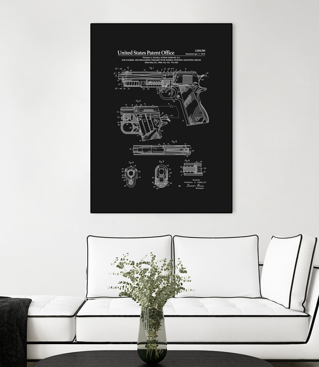 Colt 1911 Handgun Patent - Black Pistol for Collectors & Shooting Enthusiasts | Perfect for Historical Display, Gun Ranges & Self-Defense Training