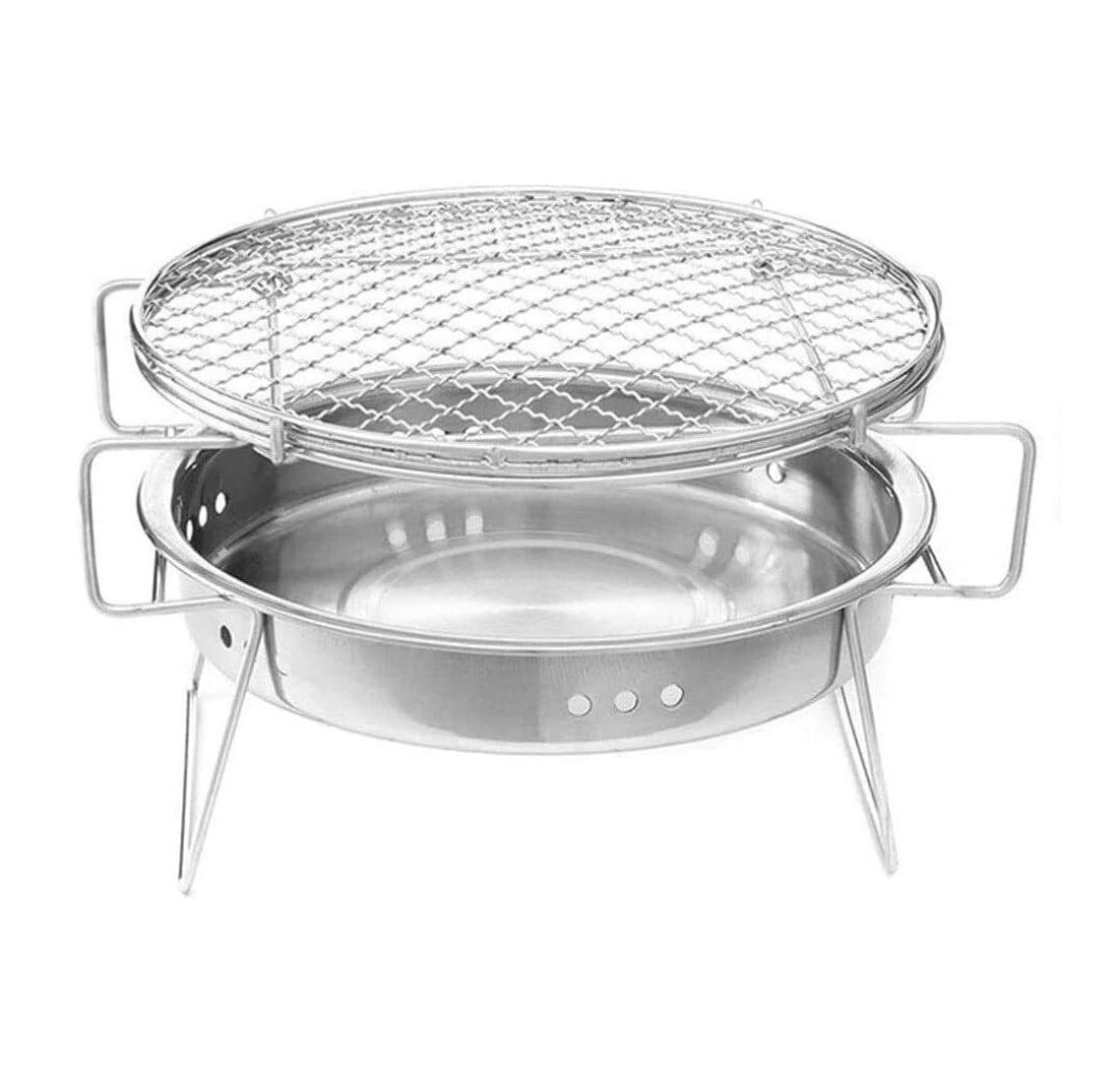 Habrur Portable Stainless Steel Charcoal BBQ Grill - 30x18.3cm Round Outdoor Cooking Stove for Backyard, Camping & Picnic | Perfect for Grilling Burgers, Steaks & Vegetables
