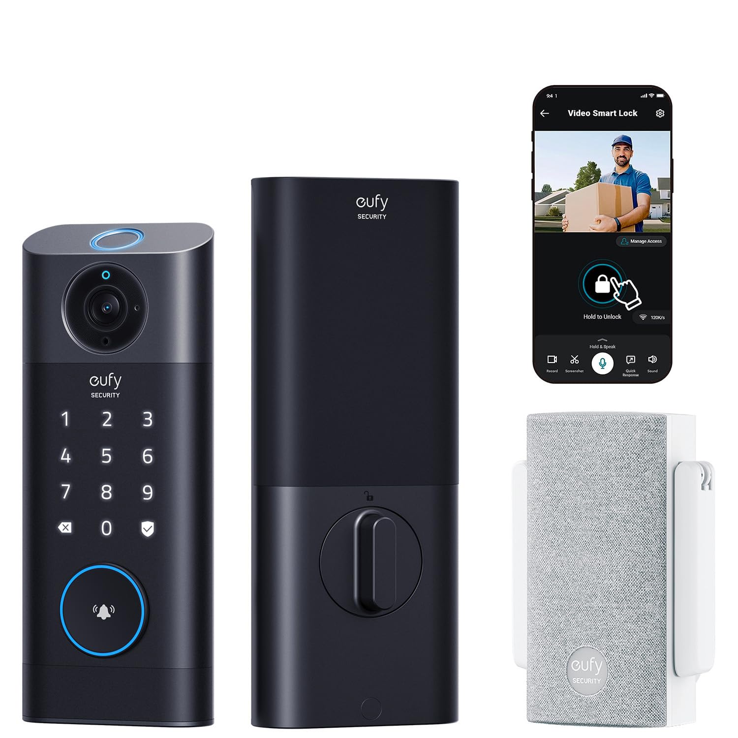 eufy Security Video Smart Lock S330 - 3-in-1 Smart Wi-Fi Deadbolt with Camera, Doorbell & Fingerprint Keyless Entry | Front Door Security System with App Remote Control, SD Card Storage & Included Chime | Perfect for Home Security, Smart Home Automation & Remote Access