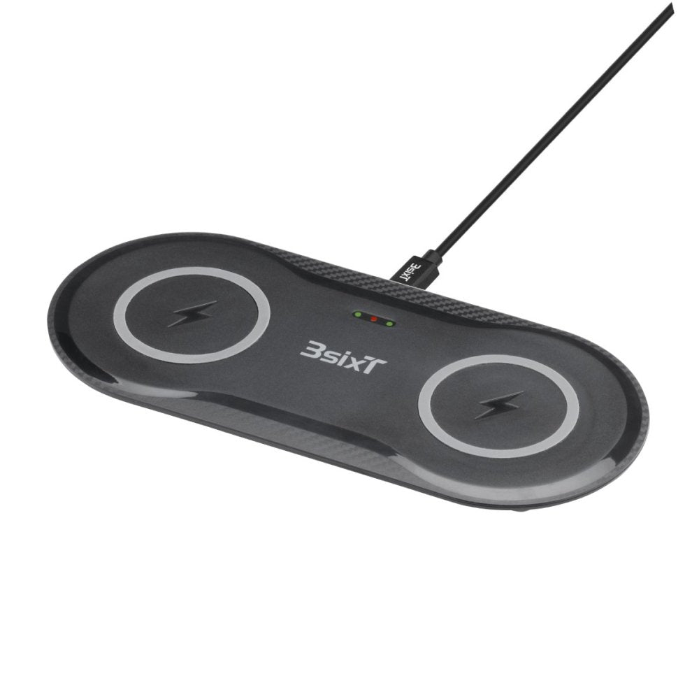 3sixT Elfin Dual 10W Fast Wireless Charger with AC Adapter - Qi Certified for iPhone, Samsung Galaxy, AirPods - Perfect for Home, Office, and Travel Charging