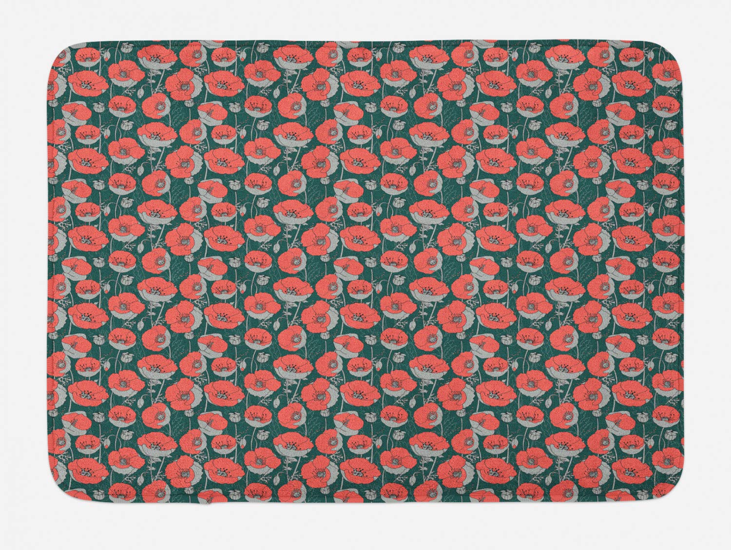 Ambesonne Floral Bath Mat - Non-Slip Plush Bathroom Rug with Digitally Printed Poppies Forest Design, 30.2
