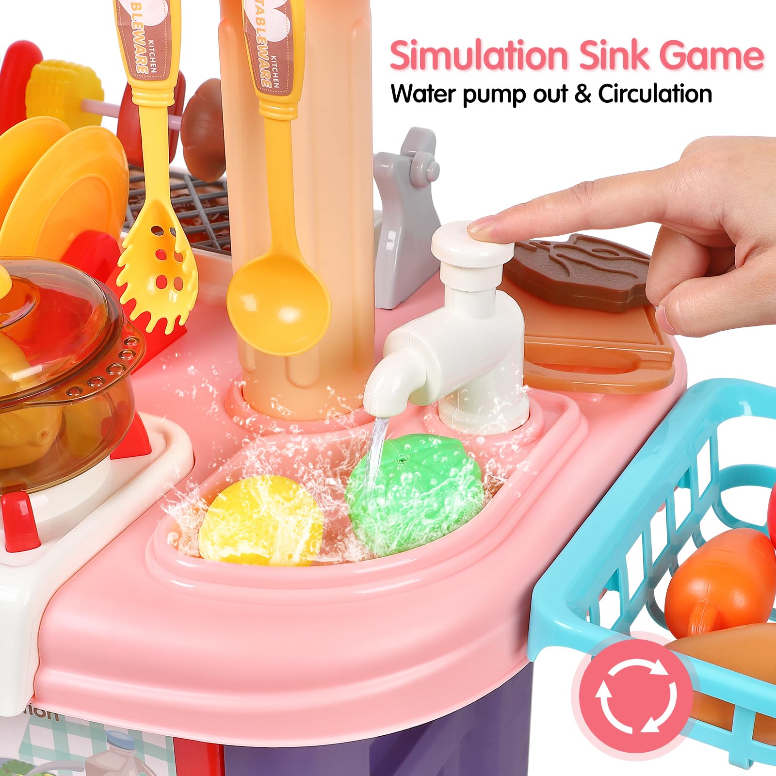 2-in-1 Kids Kitchen Playset with BBQ Grill - Pretend Play Kitchen Toy with Running Water, Steam, Lights & Sounds for Toddlers 3-5 Years | Perfect for Imaginative Play, Birthday Gifts & Preschool Learning Activities