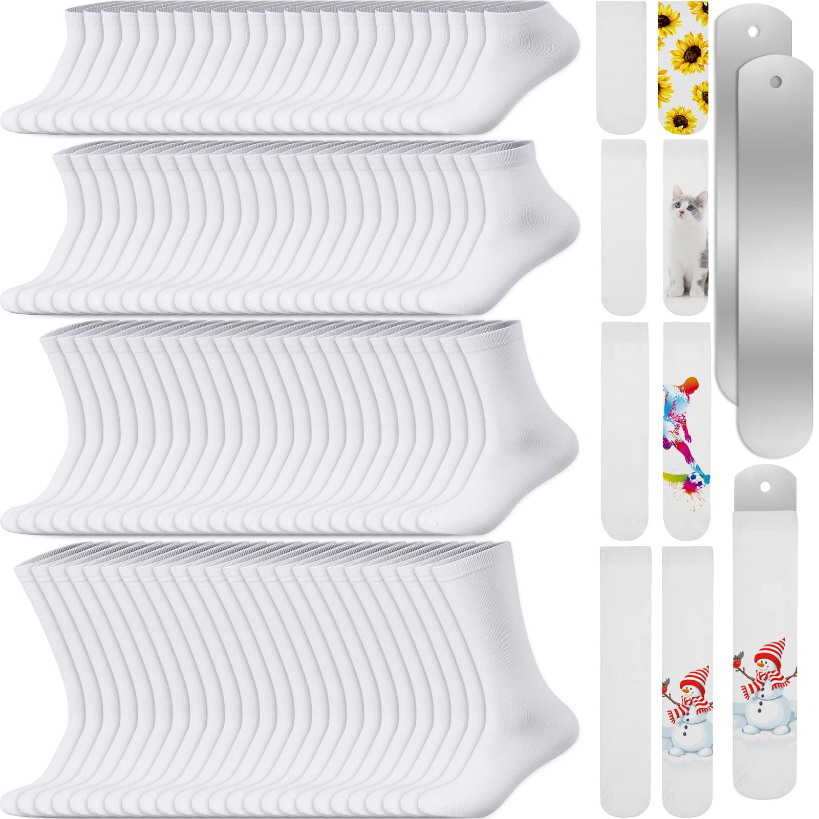 SATINIOR 32 Pairs Sublimation Socks - DIY Heat Transfer Socks Blank for Sublimation Printing, Polyester Socks with Sublimation Jig, 4 Sizes (White) - Perfect for Custom Gifts, Sports Teams & Fashion Accessories