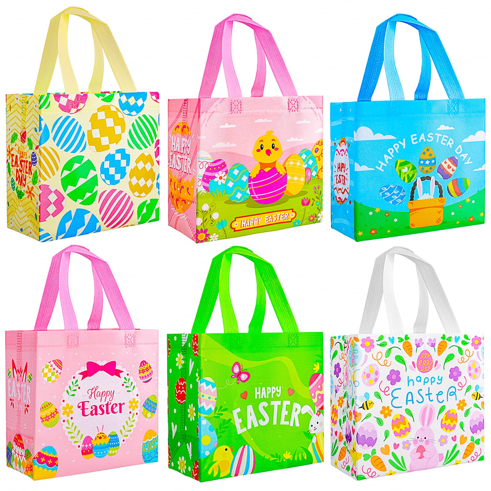 MGparty 24 Pack Easter Gift Bags with Handles - Reusable Non-Woven Holiday Favor Bags for Egg Hunt, Candy & Treats (8.9×8.7×4.3inch) - Perfect for Easter Party Favors, Classroom Treats & Spring Celebration Gifts