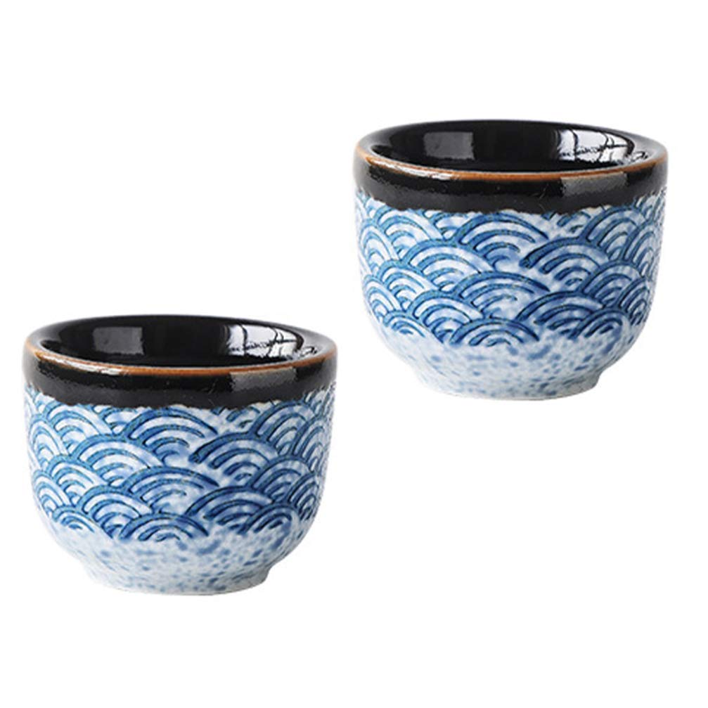 Premium Hemoton 2-Piece Japanese Sake Ochoko Cups - Authentic Ceramic Tea & Saki Drinking Set - Traditional Pottery Teacups for Sake, Tea & Hot Beverages - Perfect for Japanese Dining, Gift Giving & Home Decor
